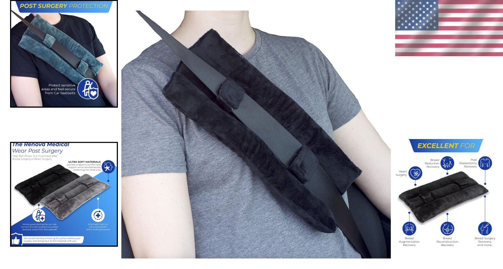 Lightweight & Washable Seat Belt Pillow for Post Surgery Care – Ideal for Cars
