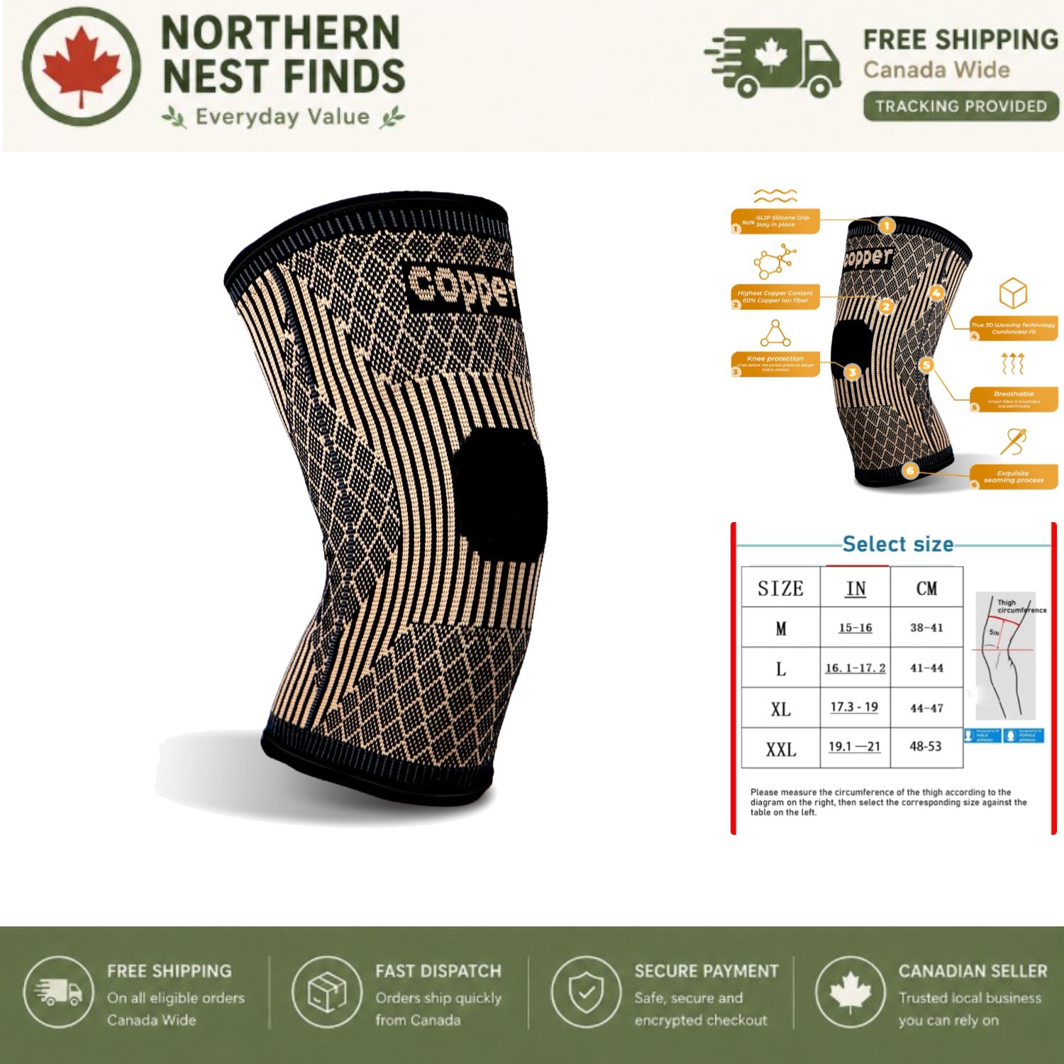 Two-Pack Medium Copper Knee Sleeves – Ideal for Pain Relief & Athletic Support
