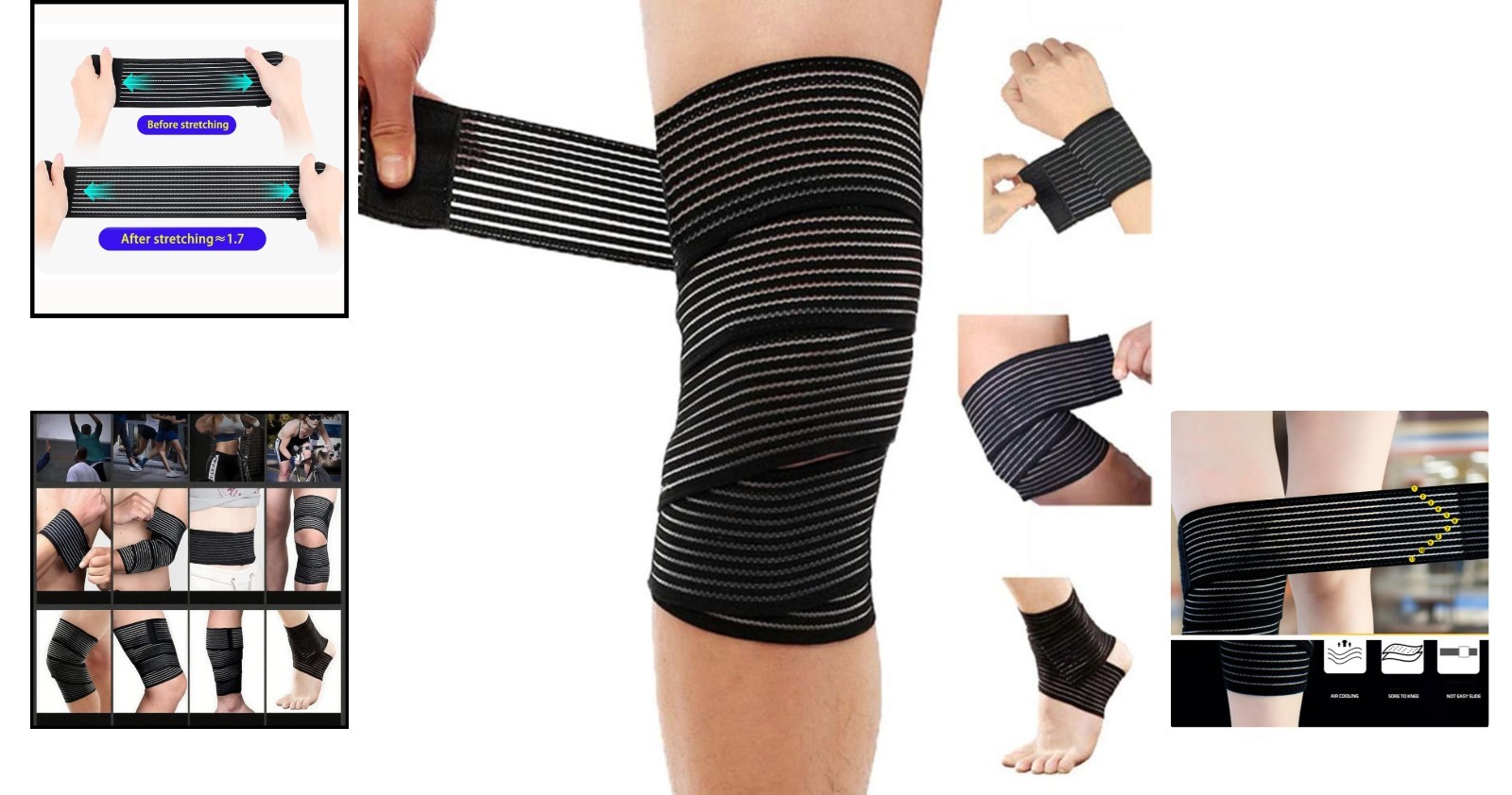 Extra Long Knee Wrap Compression Bandage Support – 70.8 inches for Joint Pain