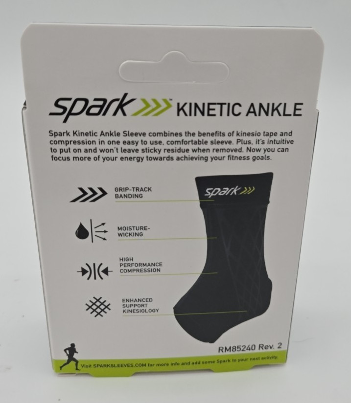 Spark Kinetic Ankle Sleeve Large 10″-11.5″ Compression Fused w Kinesiology 40428