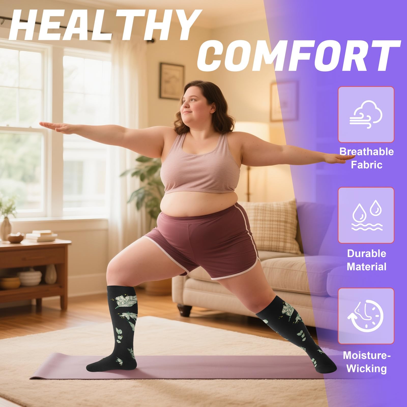 4 Pairs Plus Size Compression Socks Extra Wide Calf 20-30 mmHg Knee High
