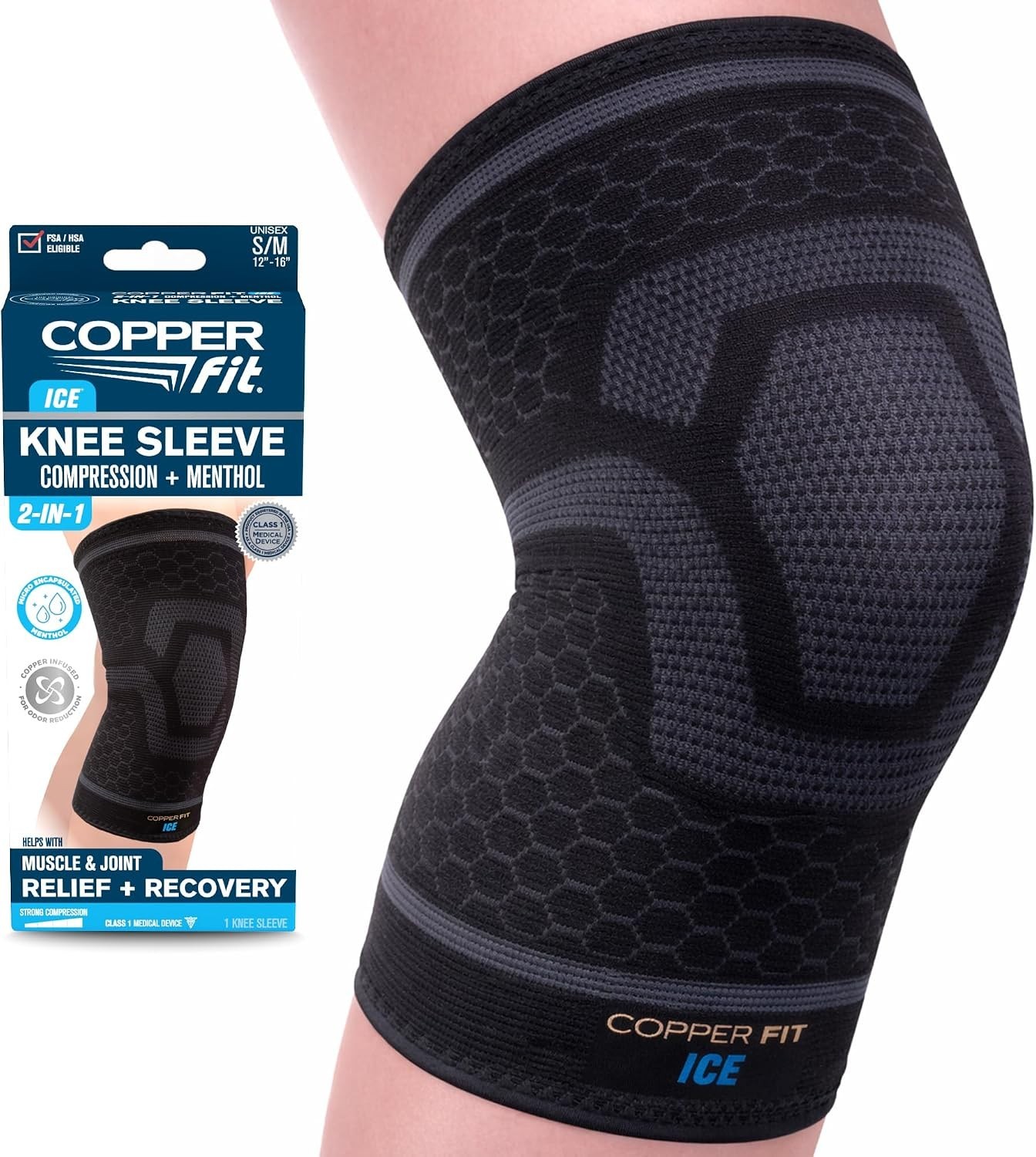 ICE Menthol-Infused Knee Compression Sleeve – Large/X-Large for Fast Relief