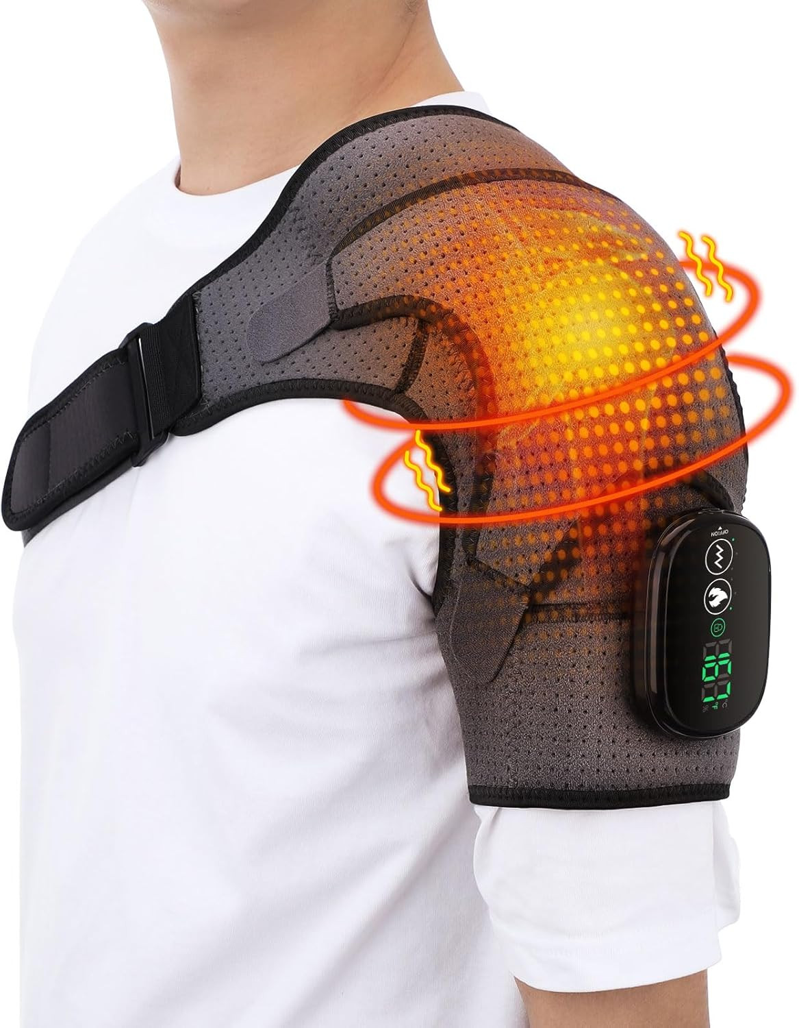 Cordless Heated Shoulder Brace with Vibration for Pain Relief and Massage