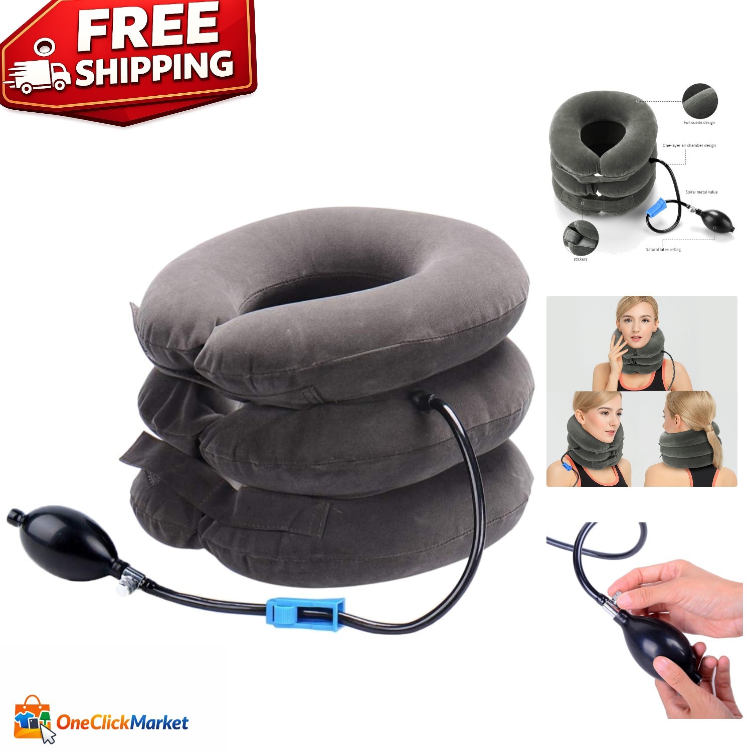 Lightweight Inflatable Neck Brace for Chronic Pain Relief – Hand Washable Care