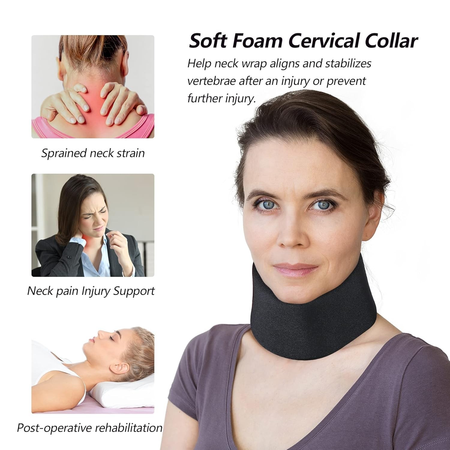 Adjustable Soft Foam Cervical Neck Brace for Pain Relief & Support
