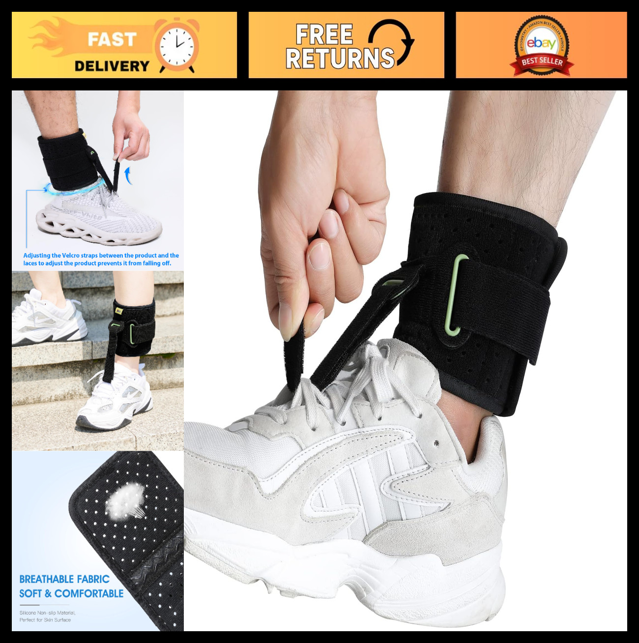 Adjustable Drop Foot AFO Brace for Right/Left Foot – Ankle Support, Improve Gait