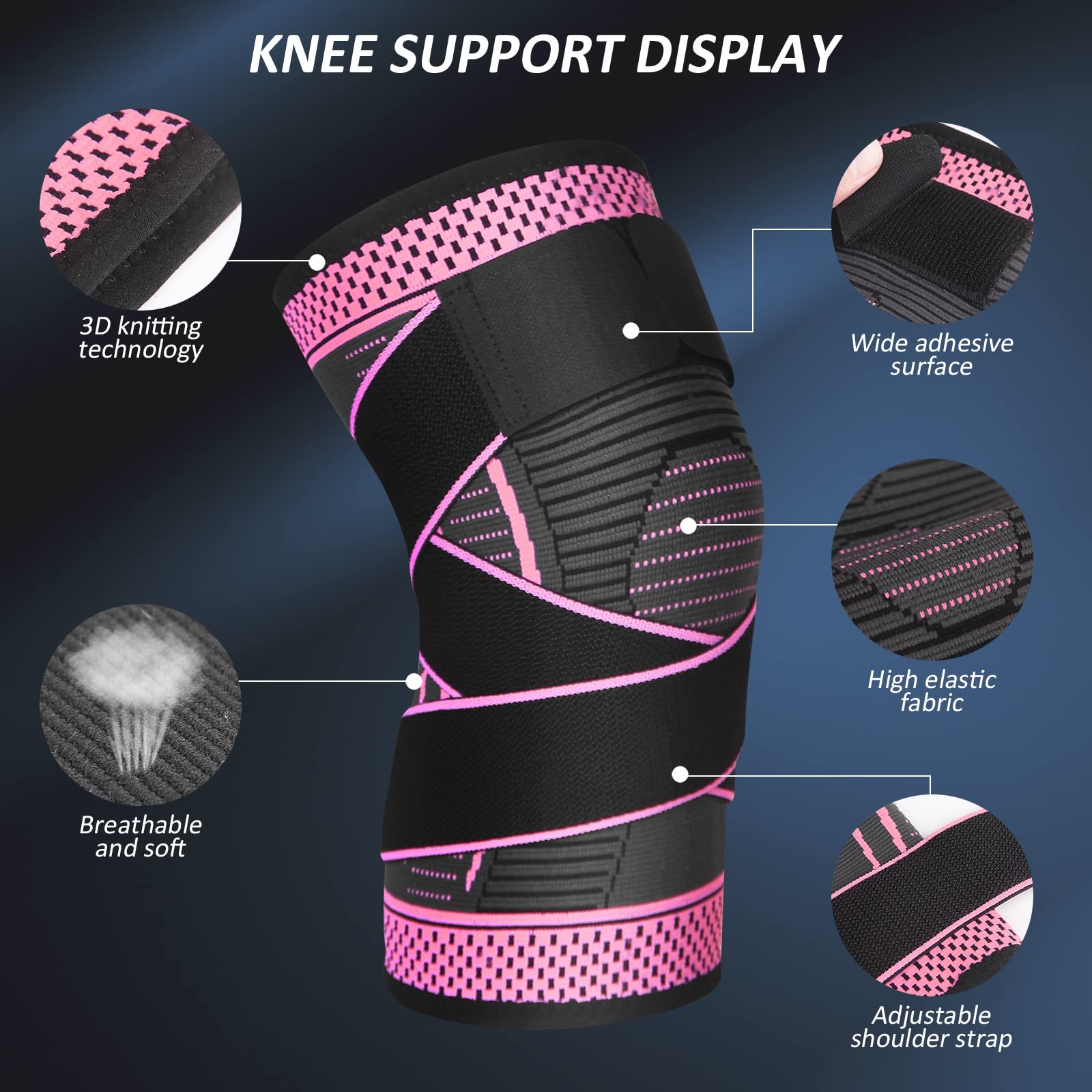 Adjustable Knee Support Brace 1 pack Compression XX-Large, Rose Red