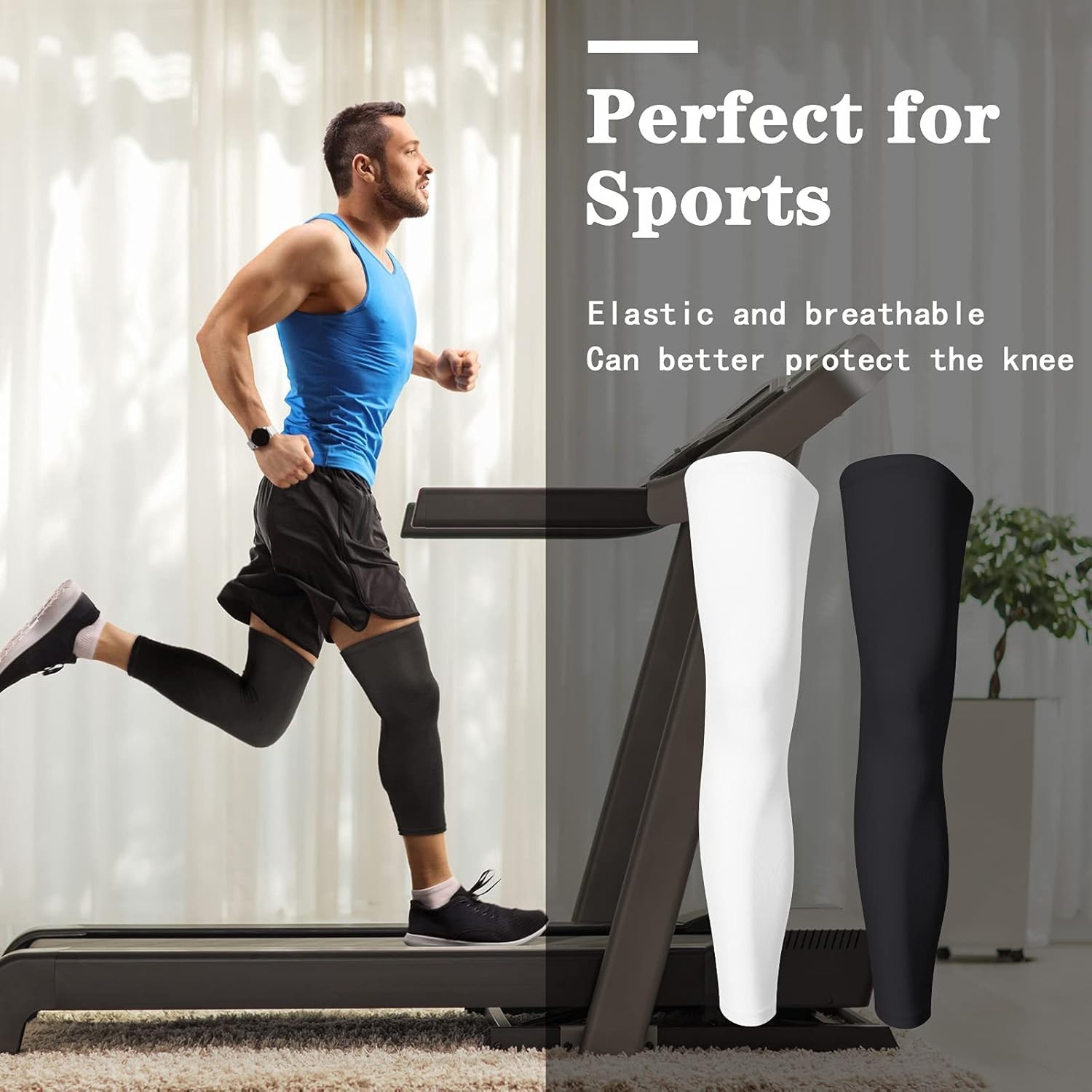 Breathable Black & White Compression Leg Sleeves – Ideal for Sports, Large Size