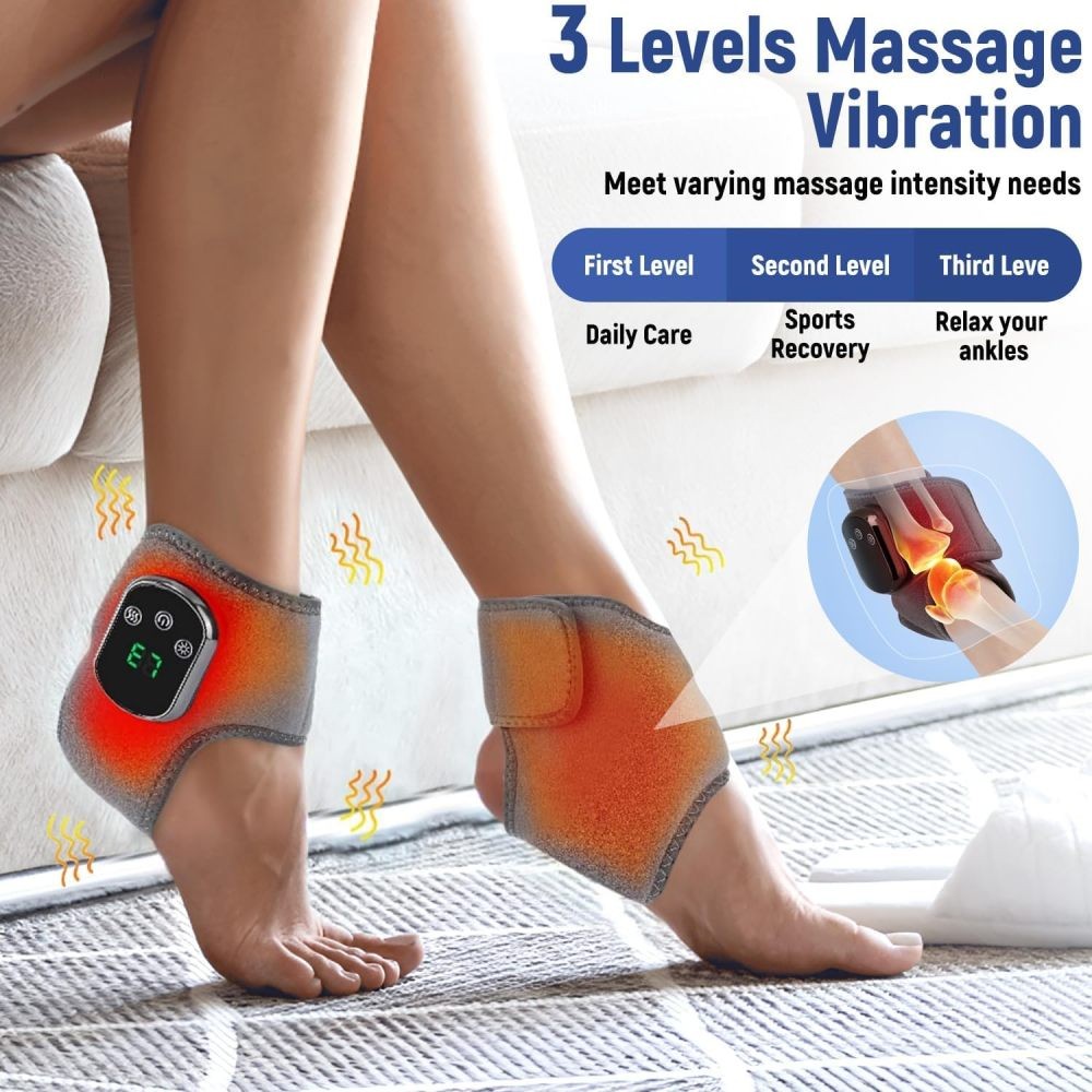 Electric Foot Ankle Massager Vibration Heating Ankle Brace Wrap for Pain Relief