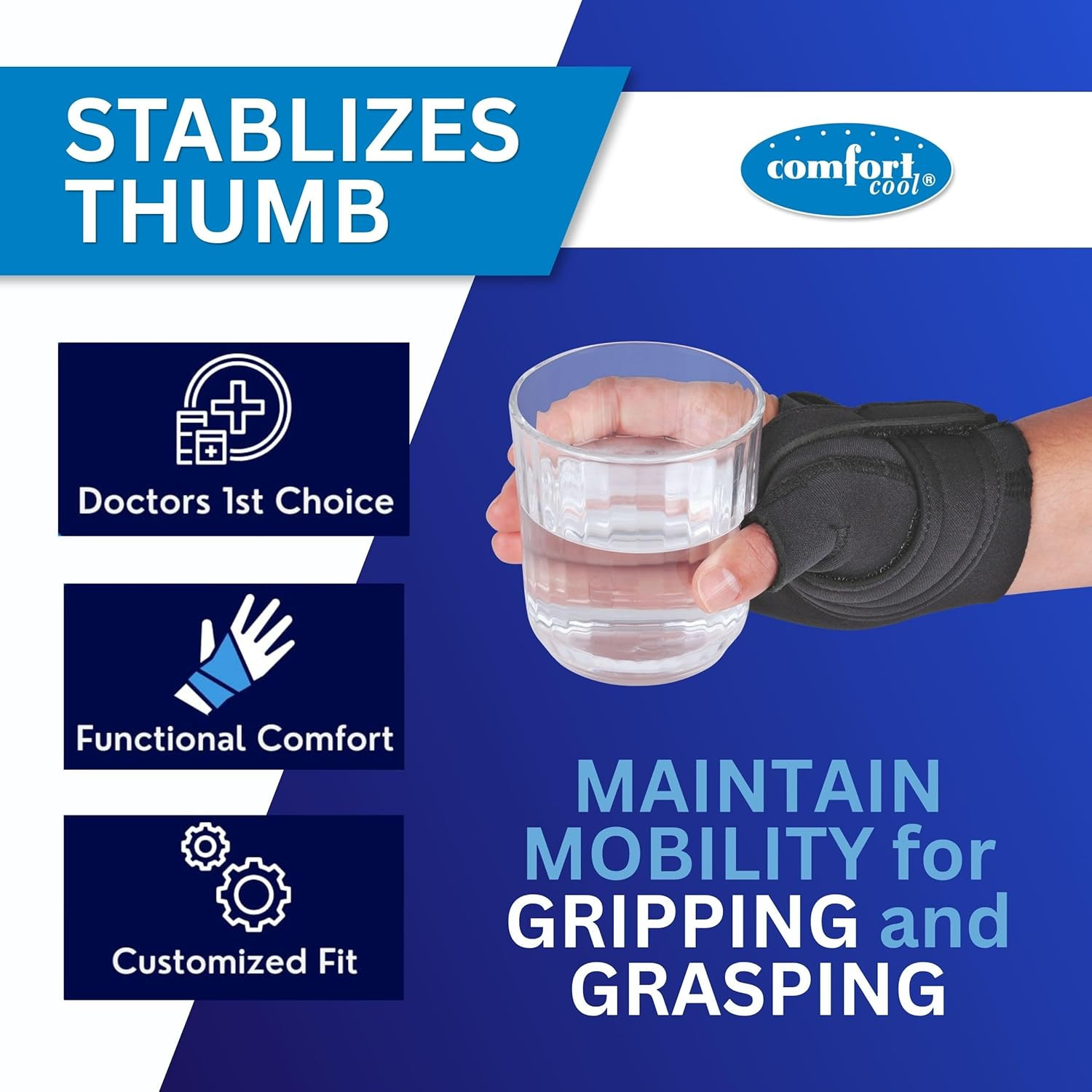 CMC Thumb Brace – Black, Left Hand, Medium plus | NC79558 | Breathable Restricti