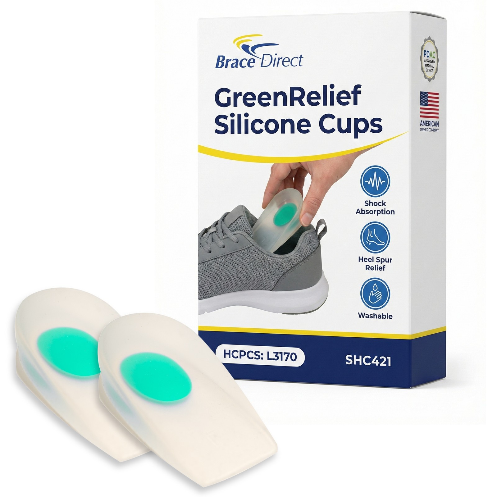 Silicone Heel Cups for Heel Pain Relief | Shock Absorbing Gel Inserts Pair