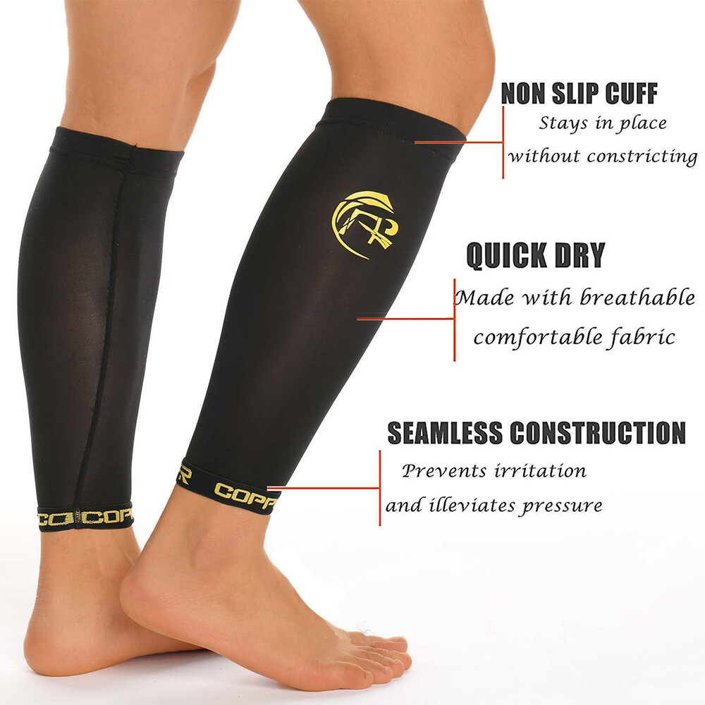Copper Leg Calf Support Brace Stretch Sleeve Compression Sock Sports Pain Relief