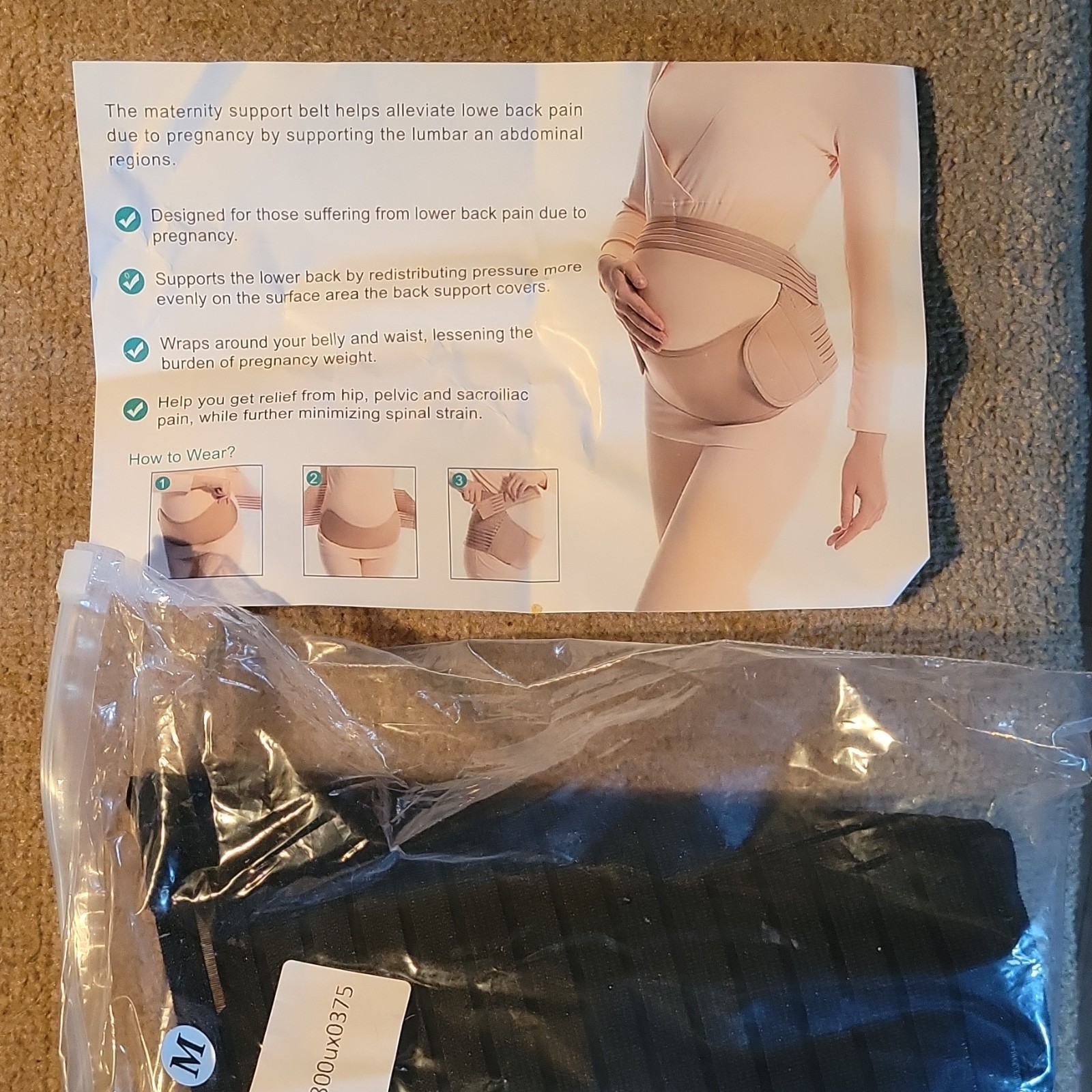 Maternity Support Belt Back Waist Abdomen Abdominal Support Brace Black M