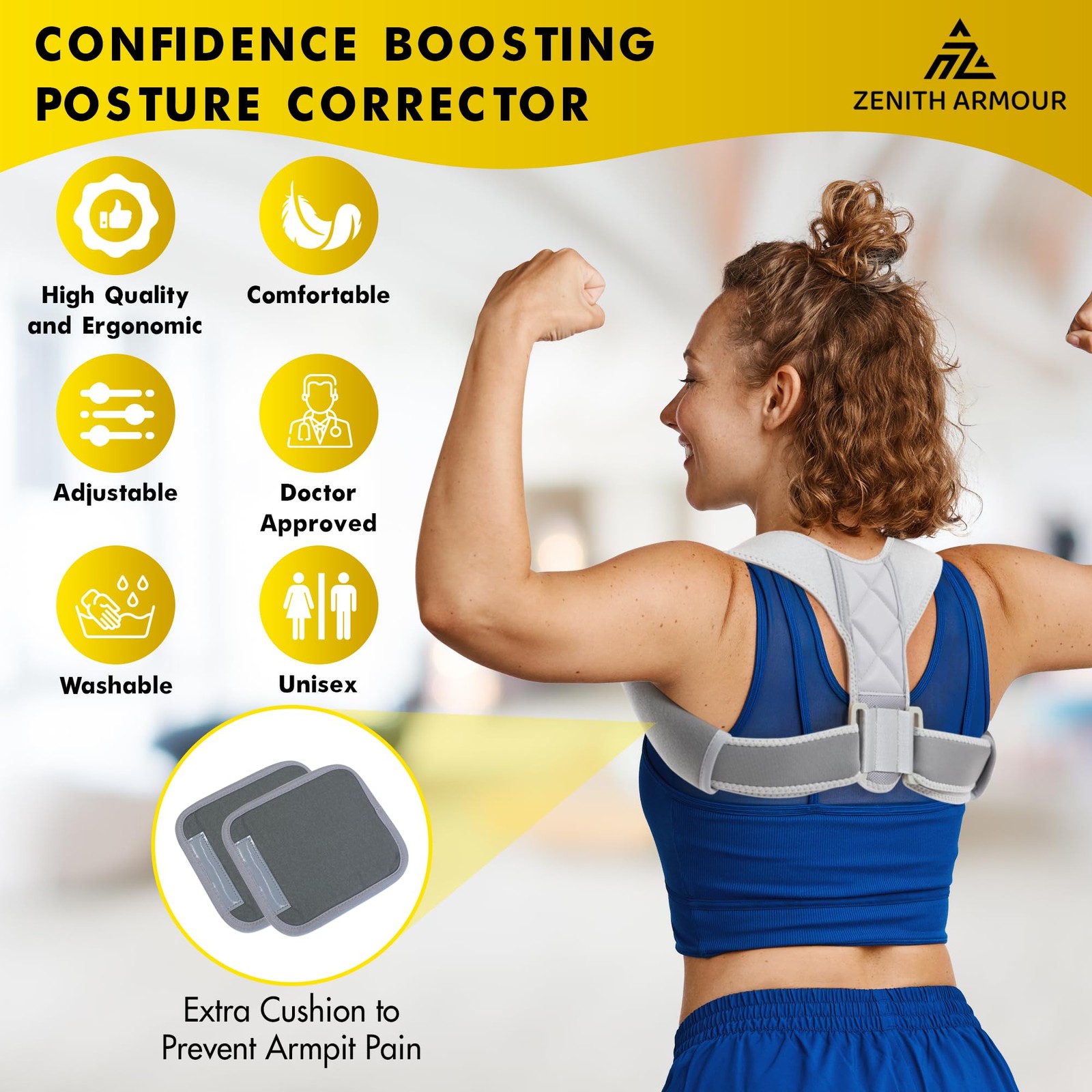 Zenith Armour Back Posture Corrector for Men and Women – Adjustable Gray