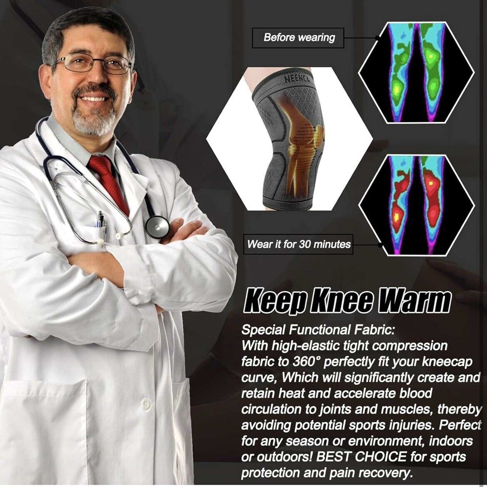 NEENCA Unisex XXL Knee Brace Sleeves Pro Compression Knee Brace 2Pk Dark Black