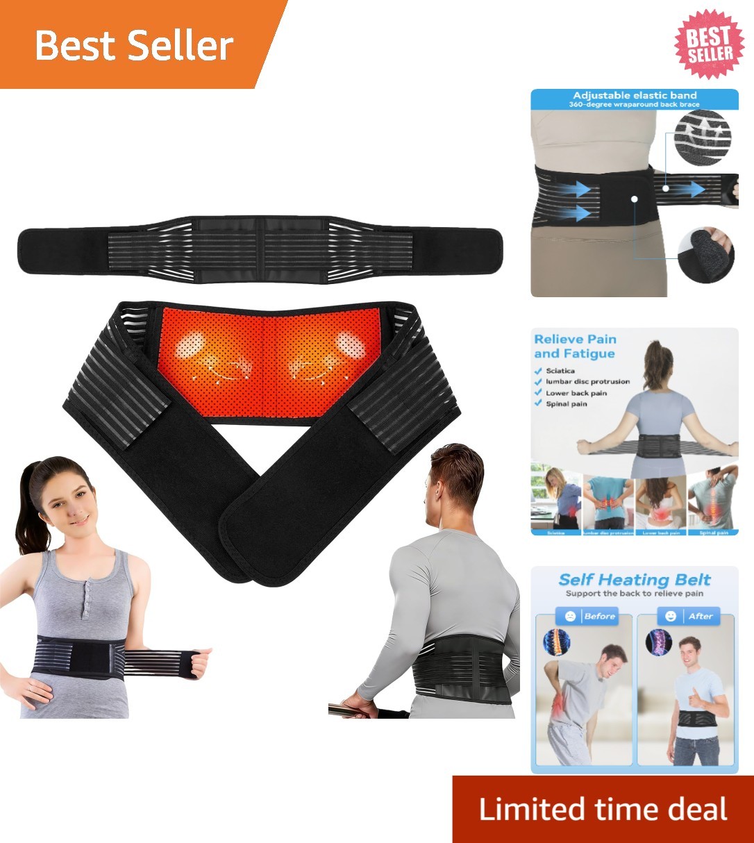 Ergonomic Magnetic Back Brace – Adjustable Self-Heating Belt for Sciatica Relief