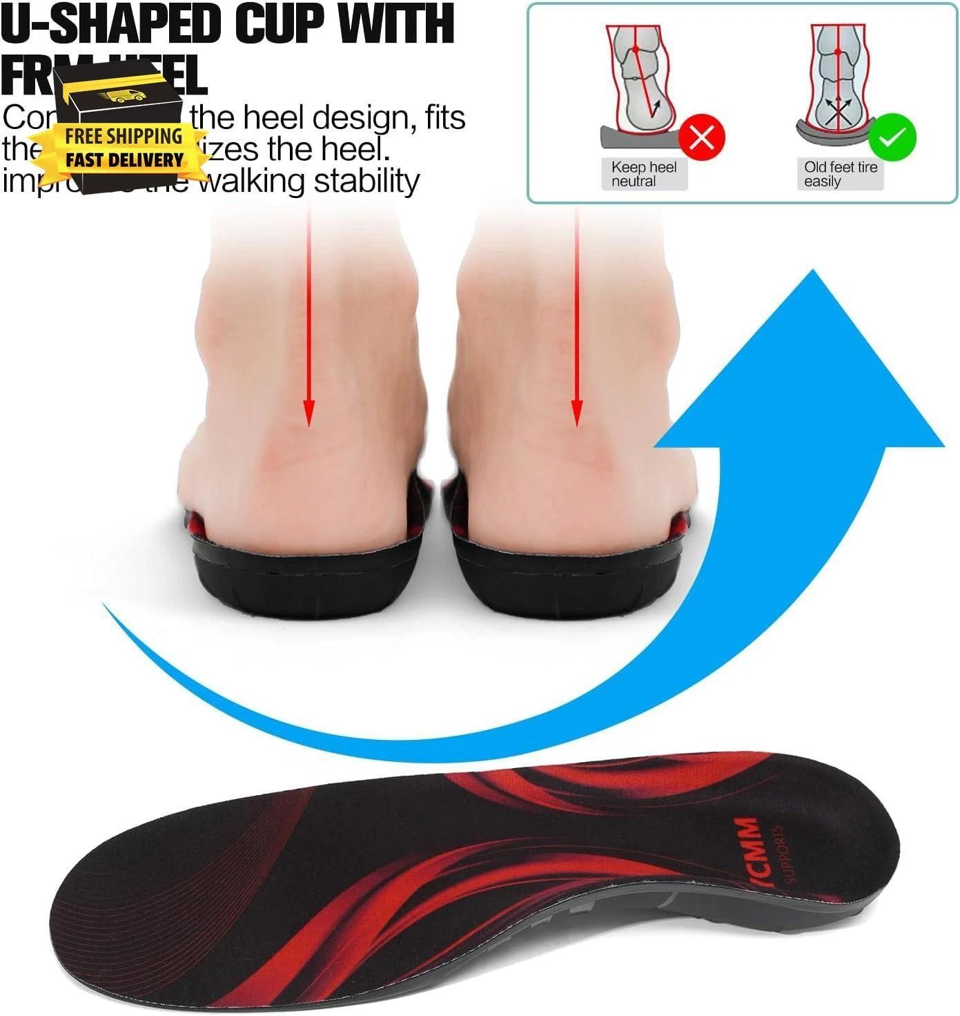 Heavy-duty Orthotic Insoles for Plantar Fasciitis Relief 220+ Lbs 1.4-inch High
