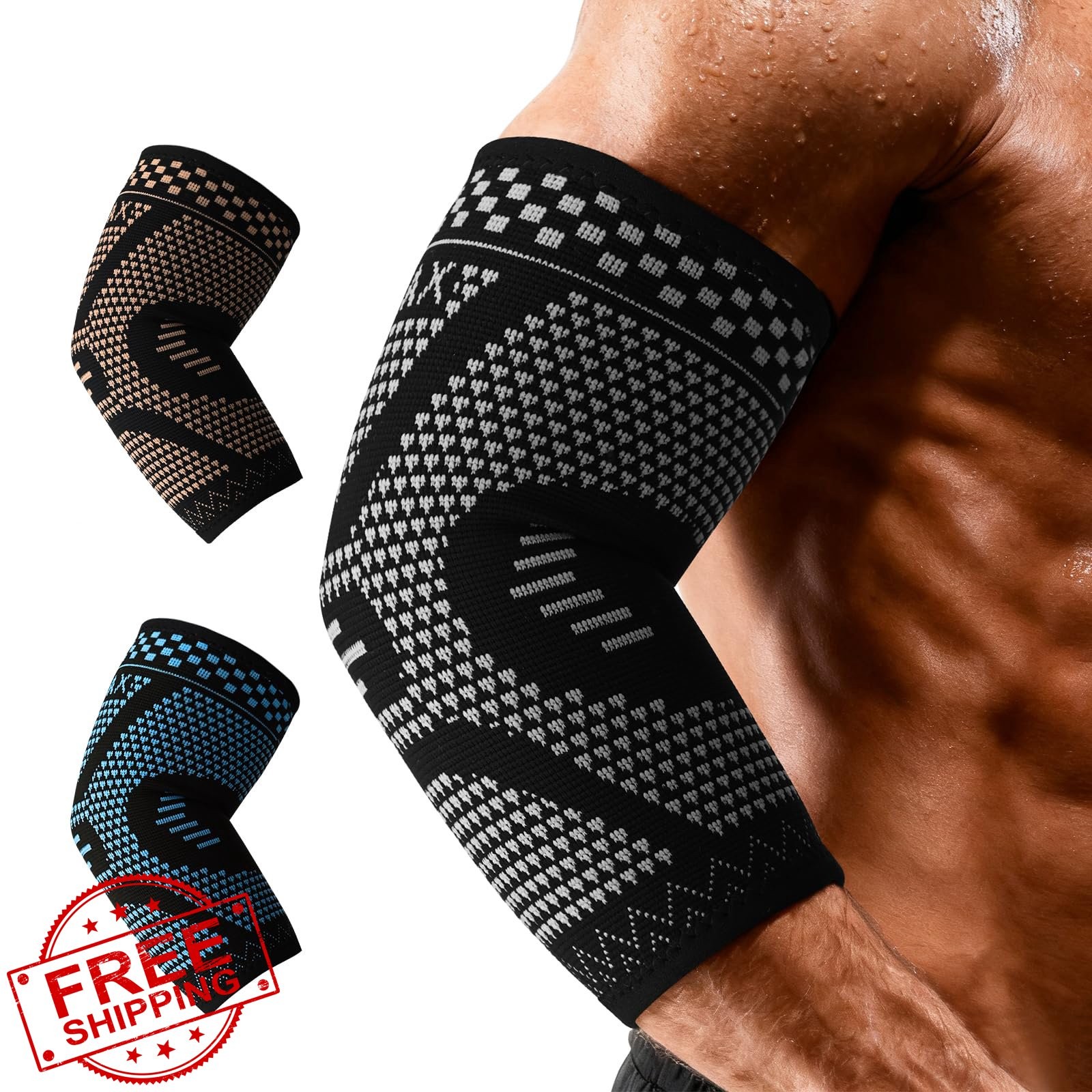 INDEEMAX Elbow Sleeve Grey Black Medium 2 Pack