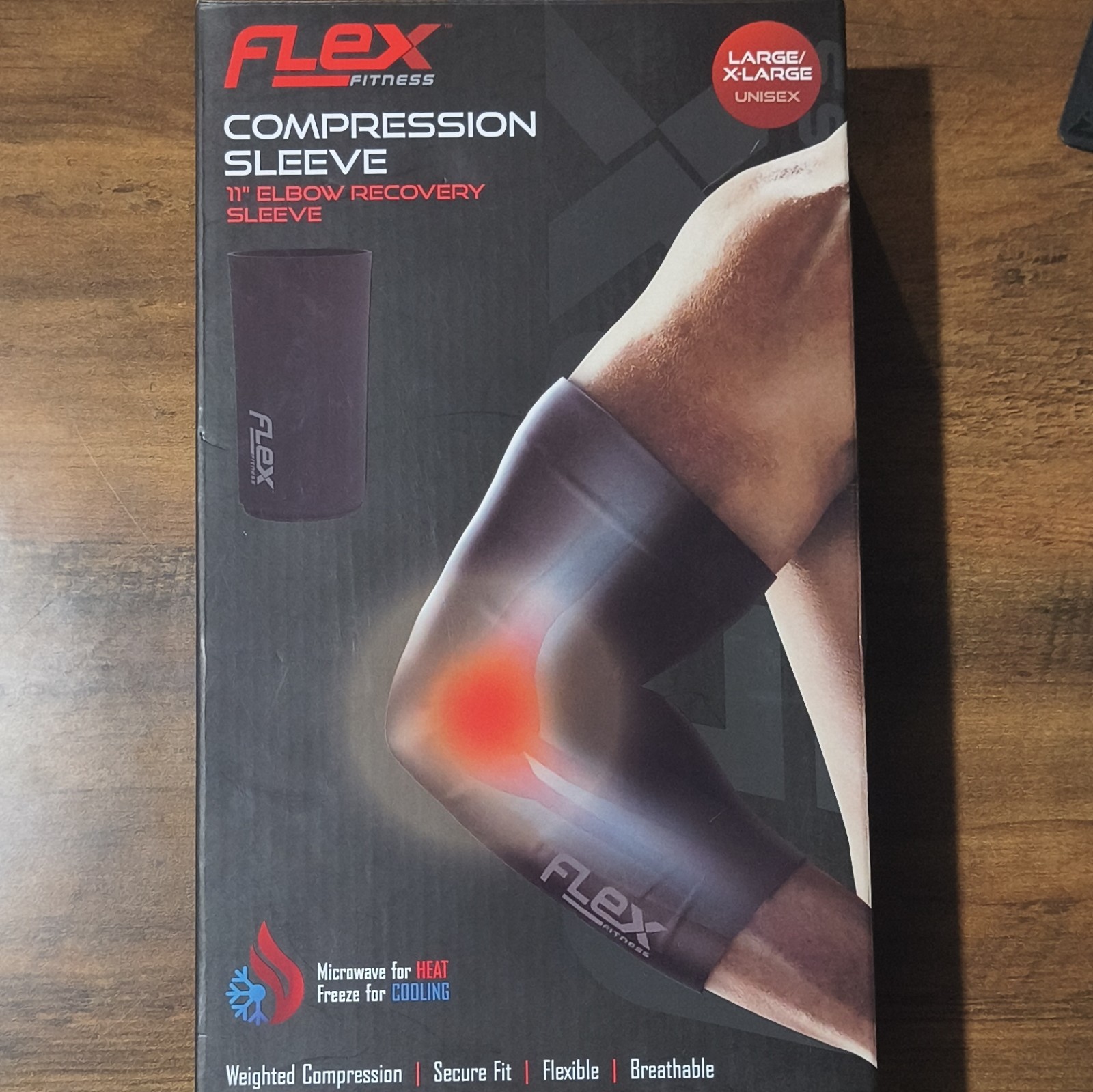 Flex Fitness 11″ Elbow Recovery Compression Sleeve L/XL Breathable Black Unisex