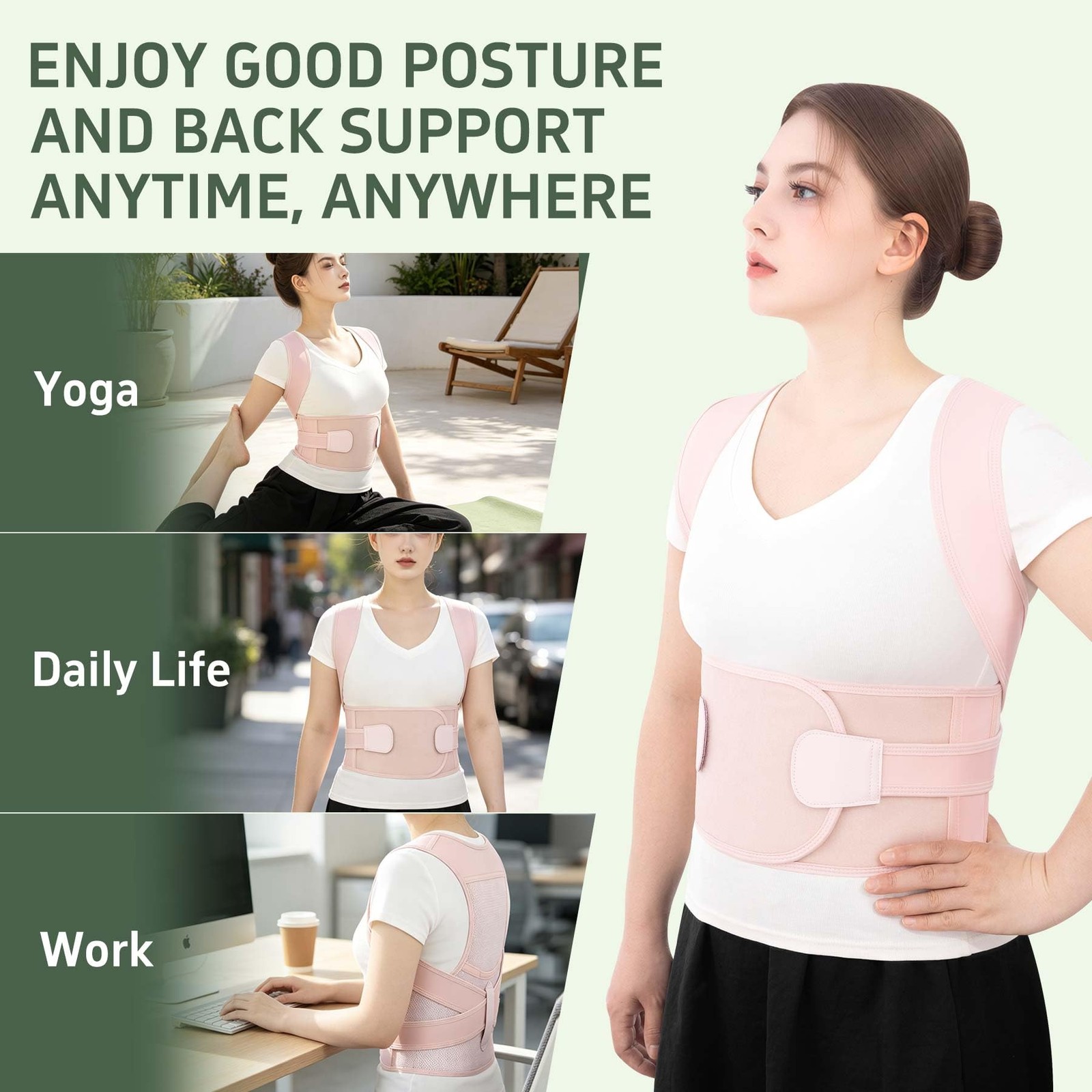 Jnxuoq Posture Corrector Back Brace for Men and Women, Adjustable Small, Pink