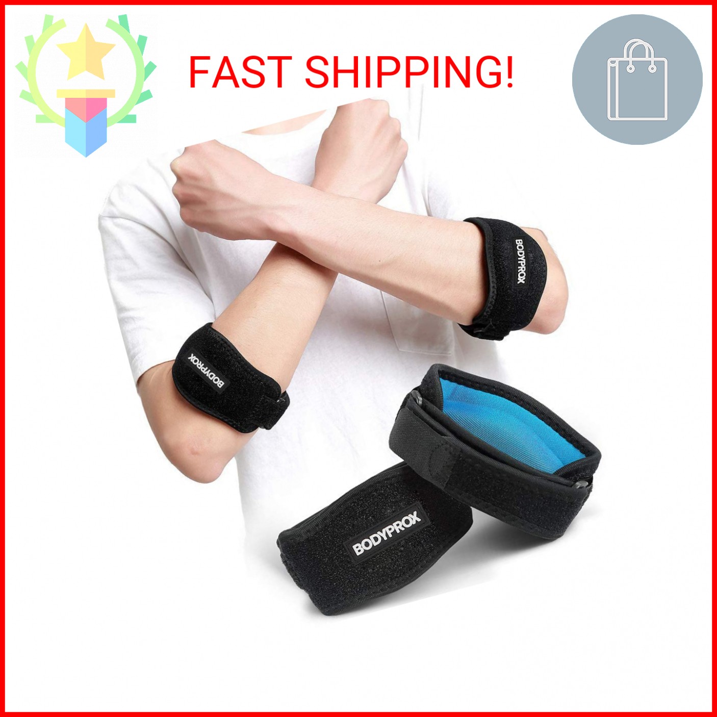 Bodyprox Elbow Brace 2 Pack for Tennis & Golfer’s Elbow Pain Relief