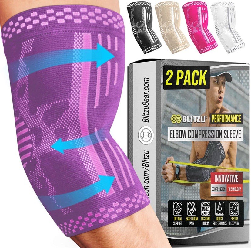 Blitzu Elbow Brace for Tendonitis / Tennis Elbow Compression Sleeve Purple