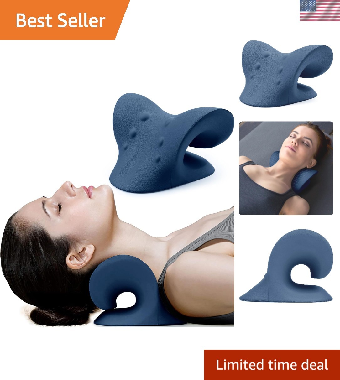 Portable Cervical Traction Device – TMJ Pain Relief Neck Stretcher, Dark Blue