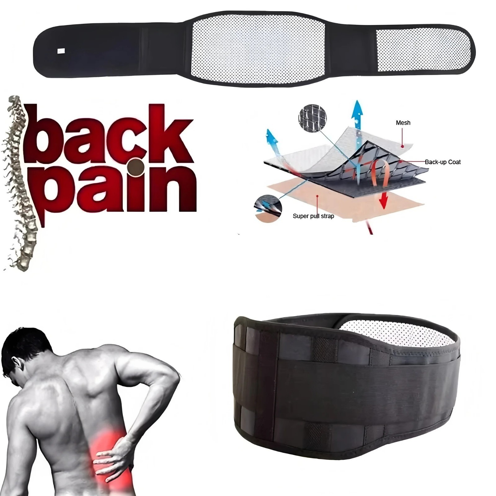 Self Heating Magnetic Back Support Lumbar Lower Brace Belt Strap Pain Relief Gym