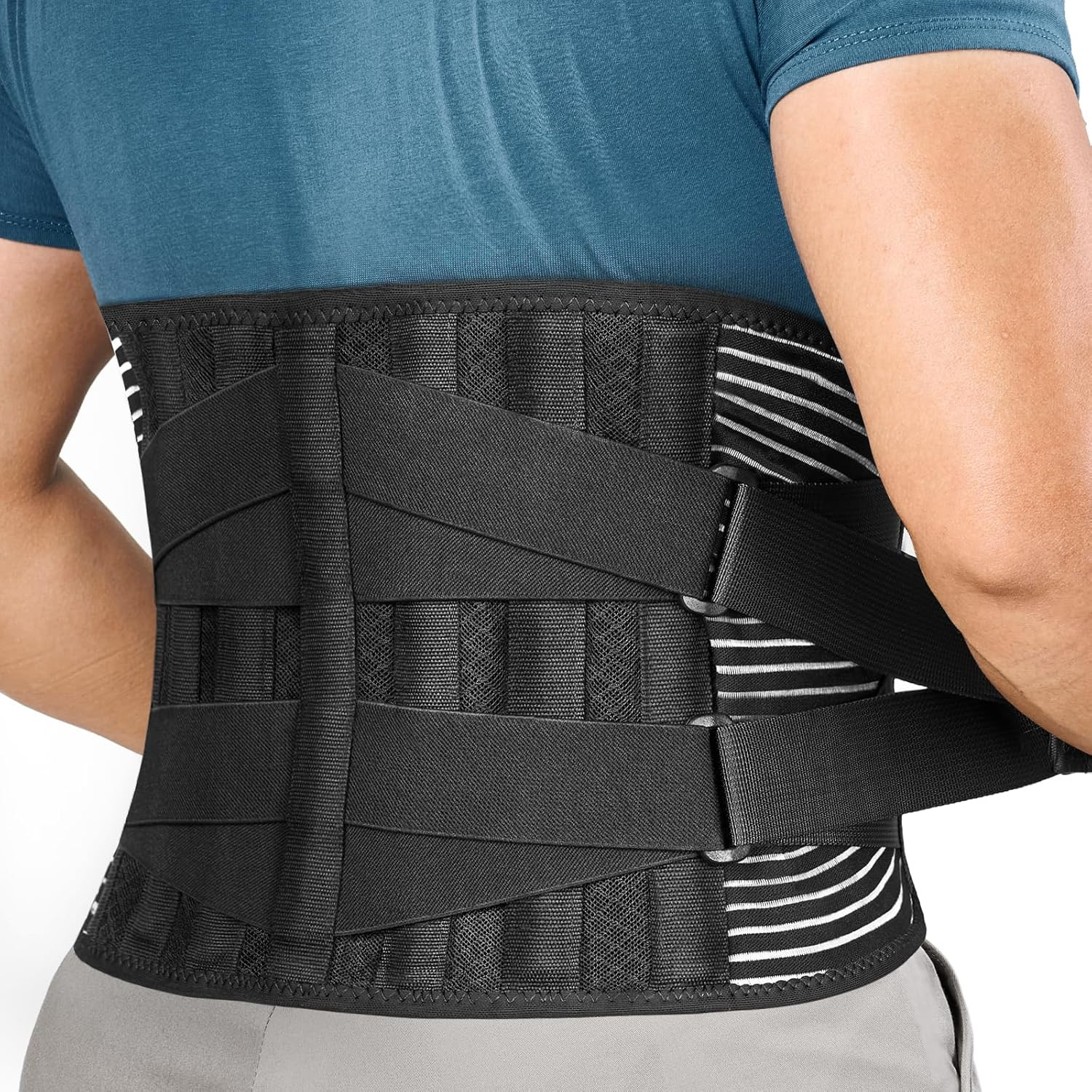 Adjustable Back Support Belt with 6 Stays Breathable Lumbar Waist Brace Size L