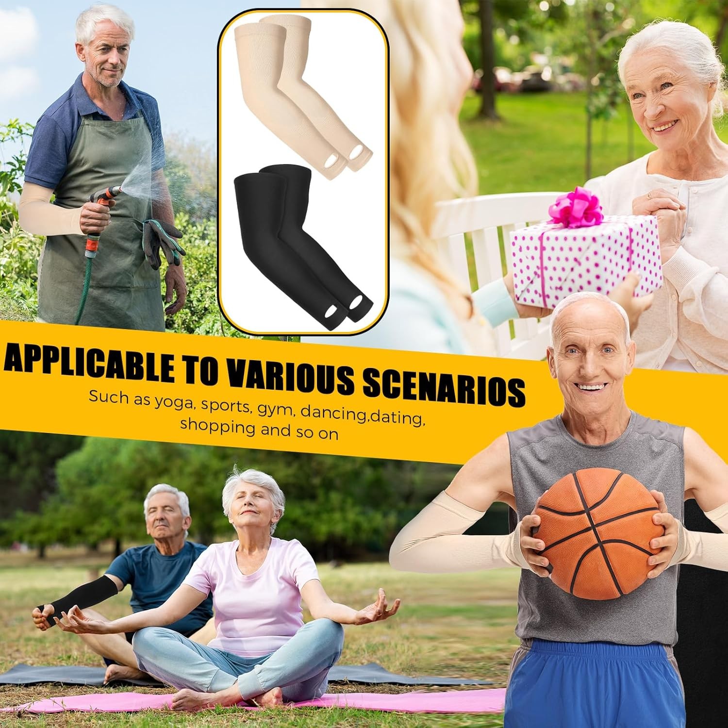 Janmercy 4 Pairs Protective Arm Sleeve for Thin Skin Elderly Nude, Black
