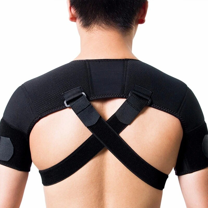 Double Shoulder Brace Torn Rotator Cuff Pain Relief Support Compression Sleeve
