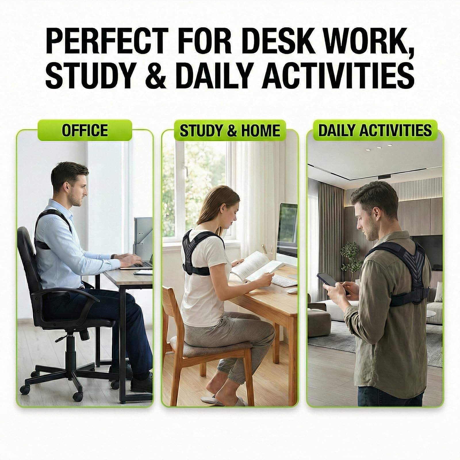 Posture Corrector for Women & Men, Adjustable Back Support Medium, Black