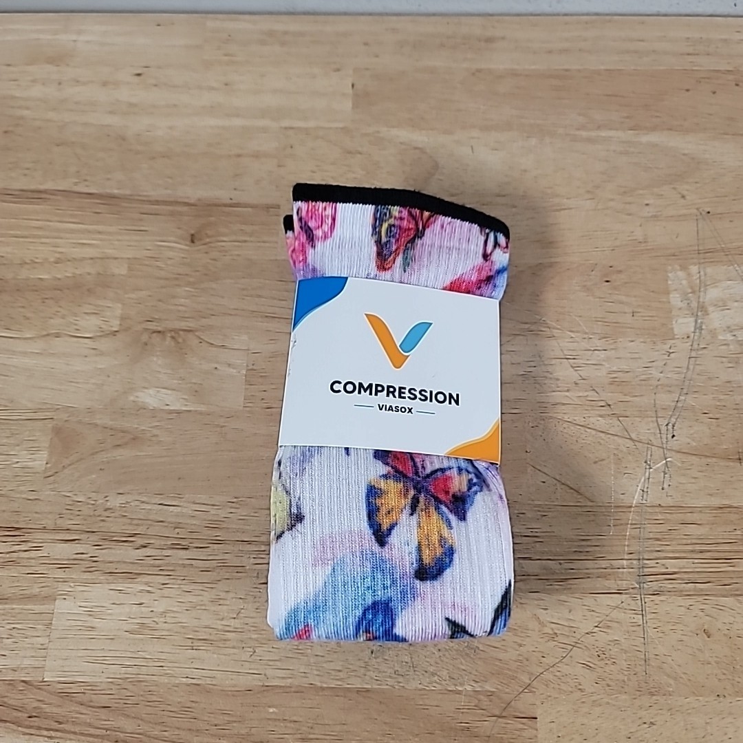 Viasox Compression Unisex Sz S/M Womens 5-9 Mens 6-8 Butterfly Diabetes Socks