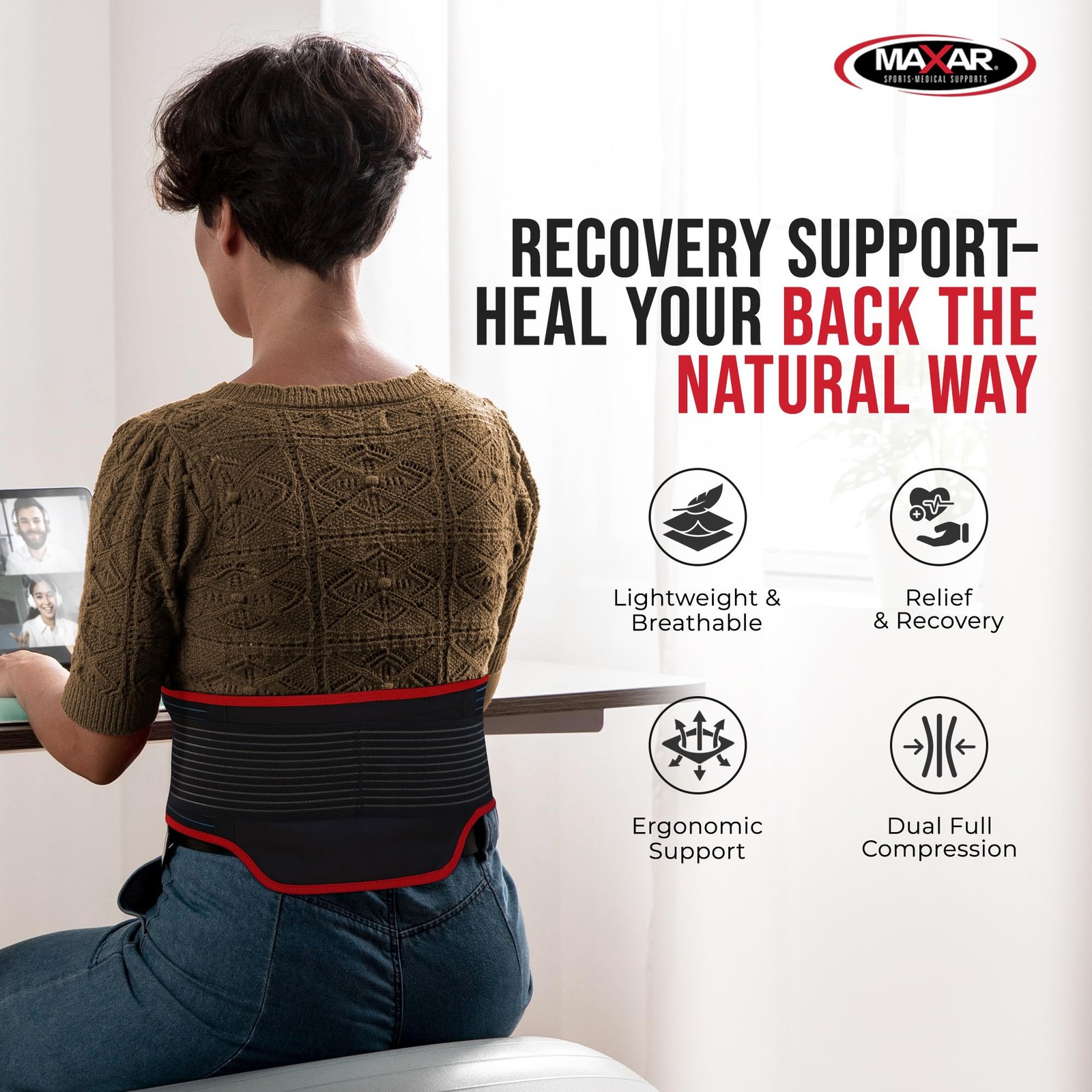 MAXAR Bio-Magnetic Back Brace for Lower Back Pain Women and Men – Lumbar Supp…
