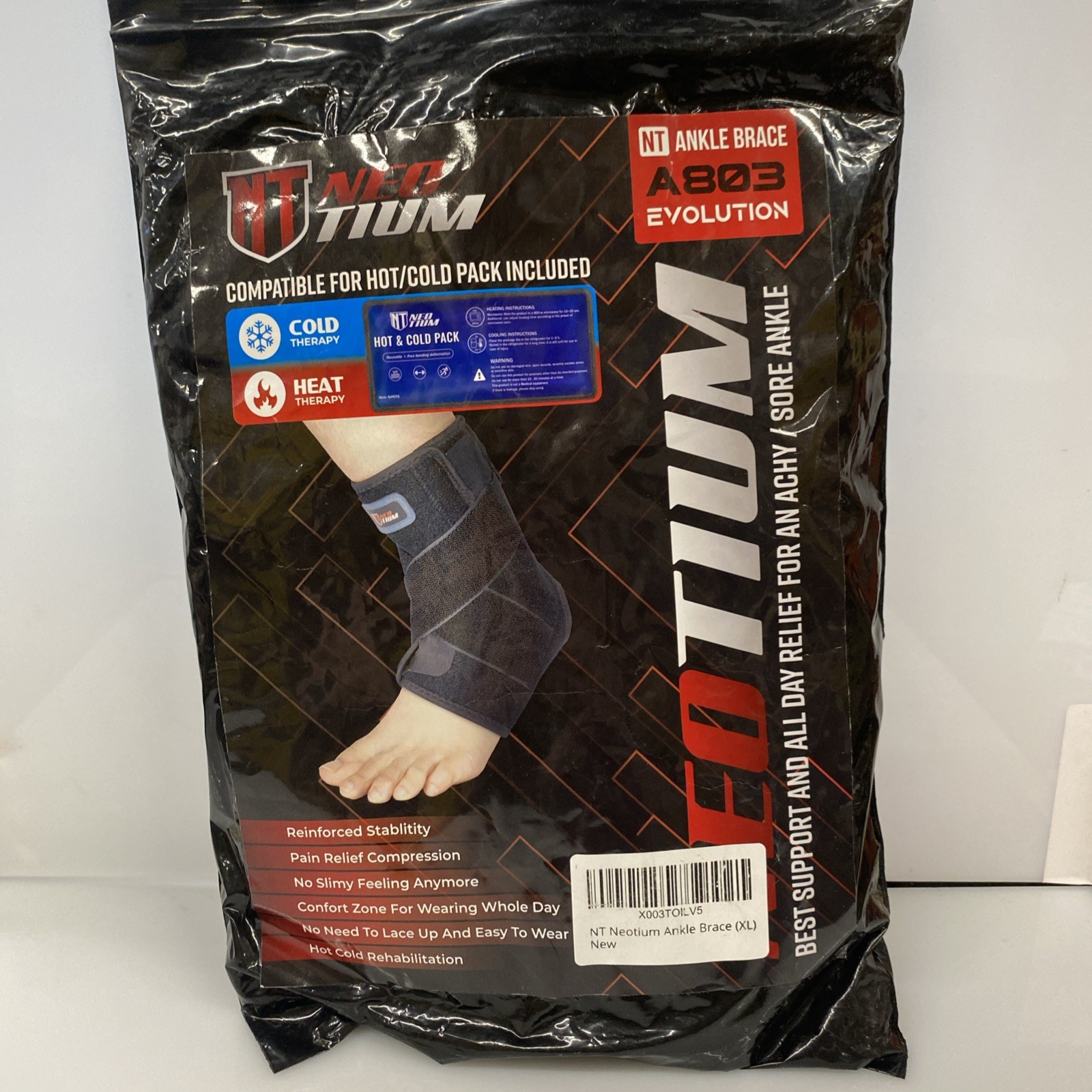 NeoTium Ankle Brace w/ Hot Cold Pack Adjustable Support S/M Sprain Pain Relief