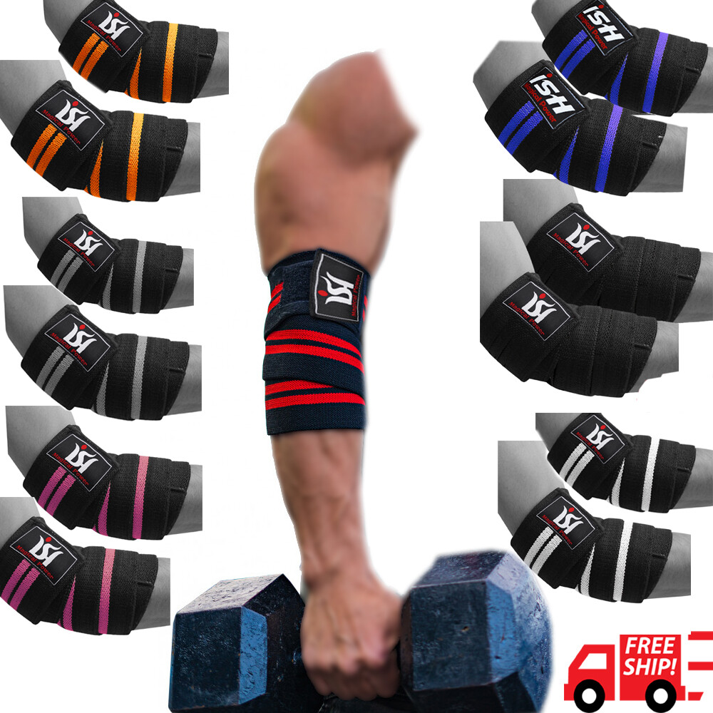 Elastic Elbow Arm Support Sleeve Brace Grip Straps Wrap Gym Power Weight lifting