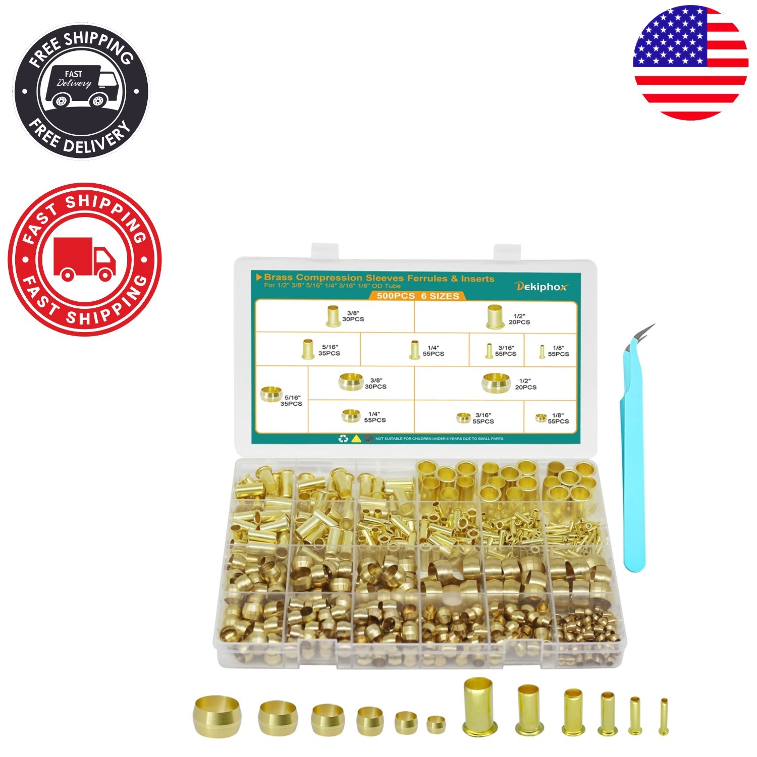High-Quality Brass Compression Fittings – 500PCS Sleeves and Inserts Assortment