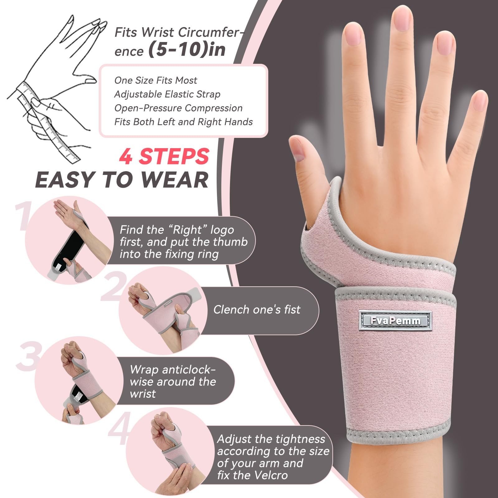 Wrist Brace Adjustable 2 Pack Right Left Hand Pink Supports Arthritis Tendonitis