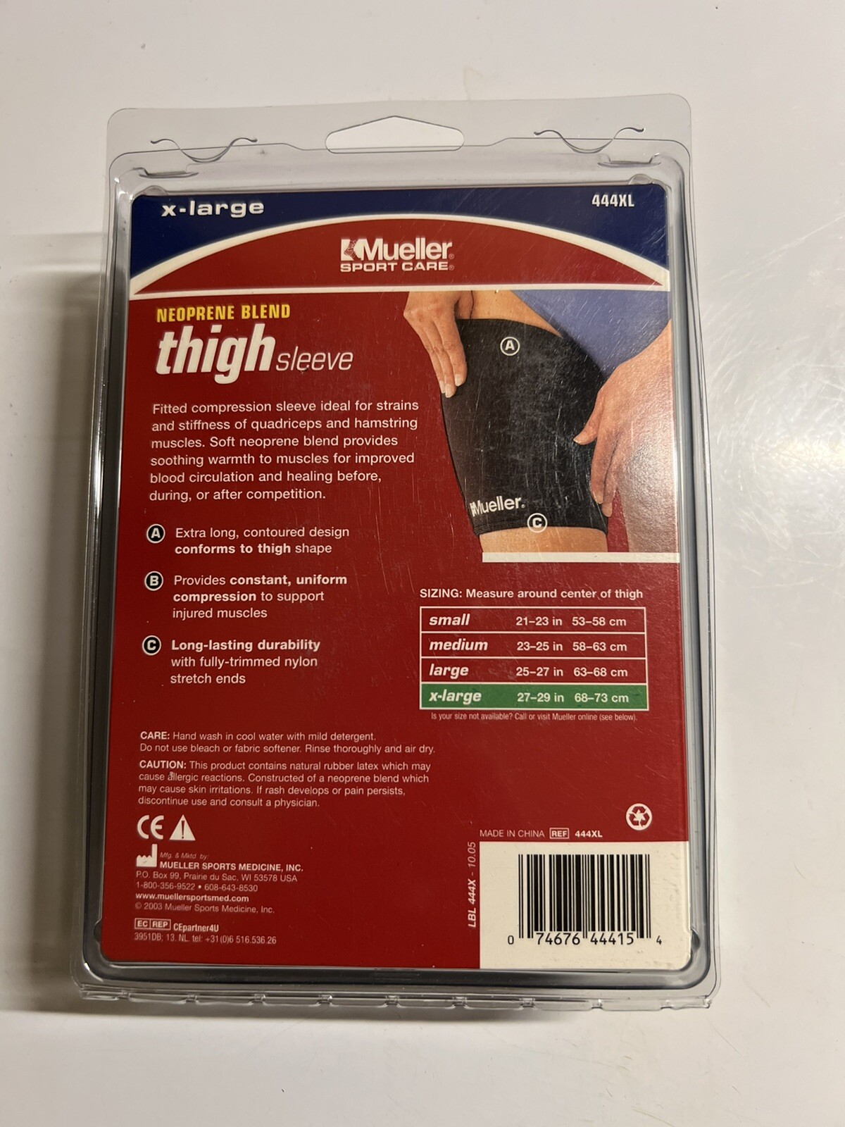NEW Mueller Sports Care Neoprene Blend Thigh Sleeve Moderate Support Size XL