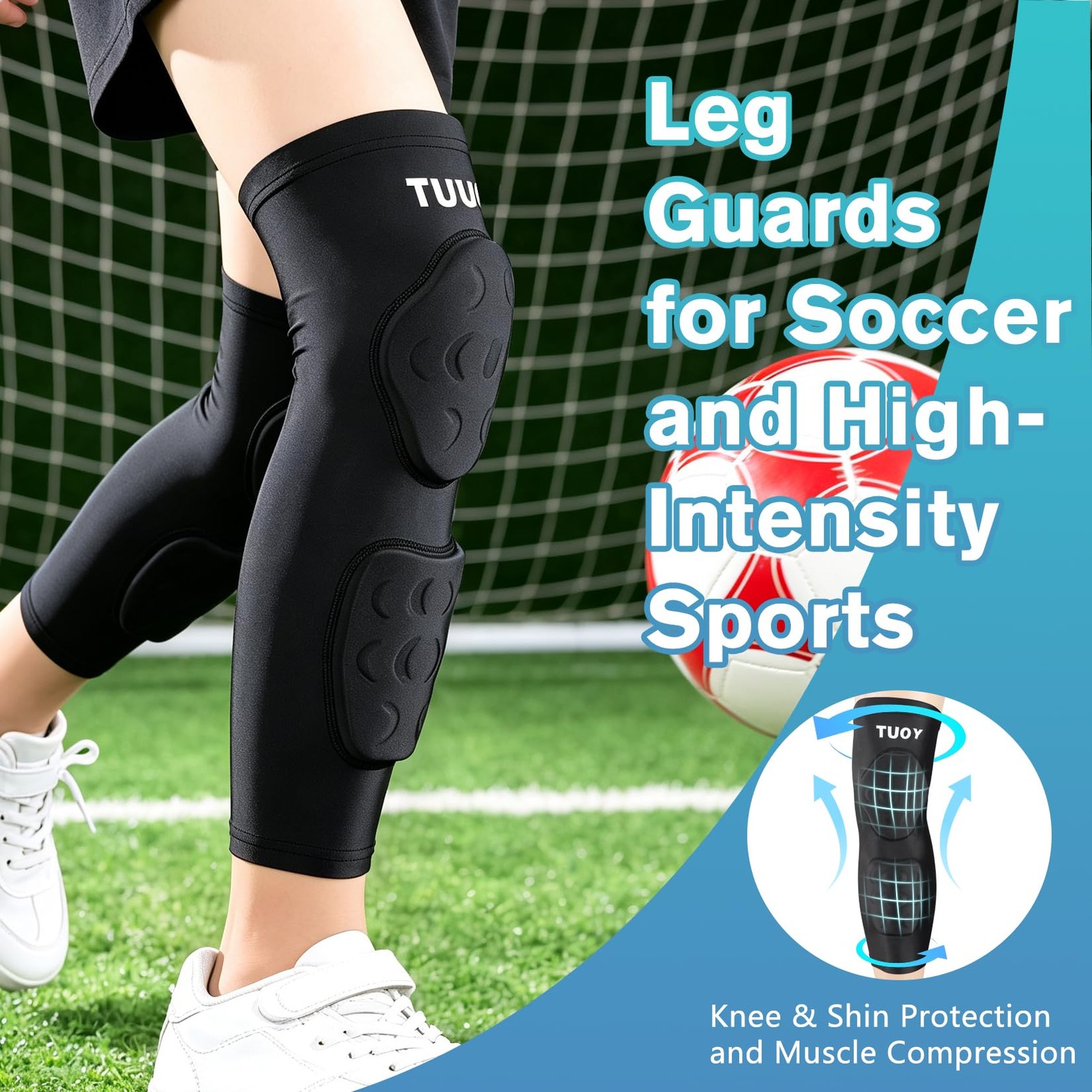 Youth Kid Knee Pads with Shin Guard Pads,13MM Calf Pads Protector, Padded Com…