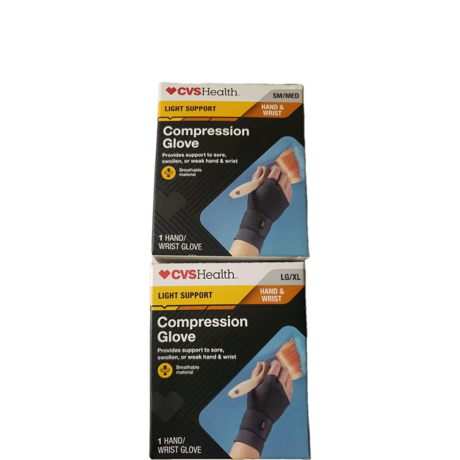 2 Pack! CVS Health Compression Glove Hand & Wrist Size S/M Lt Sup. Damage Boxes