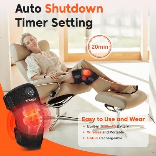 Wireless Rechargeable Infrared Light Therapy Knee Brace for Pain Relief, 660nm &