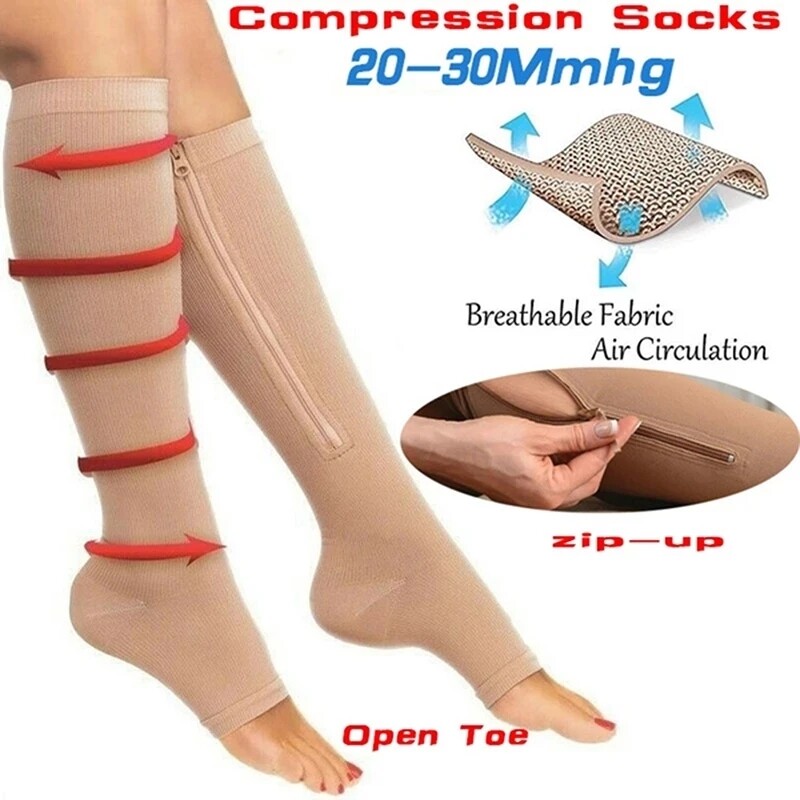 Unisex Copper Compression Varicose Vein Socks Zip Sports Pressure Leg Support US