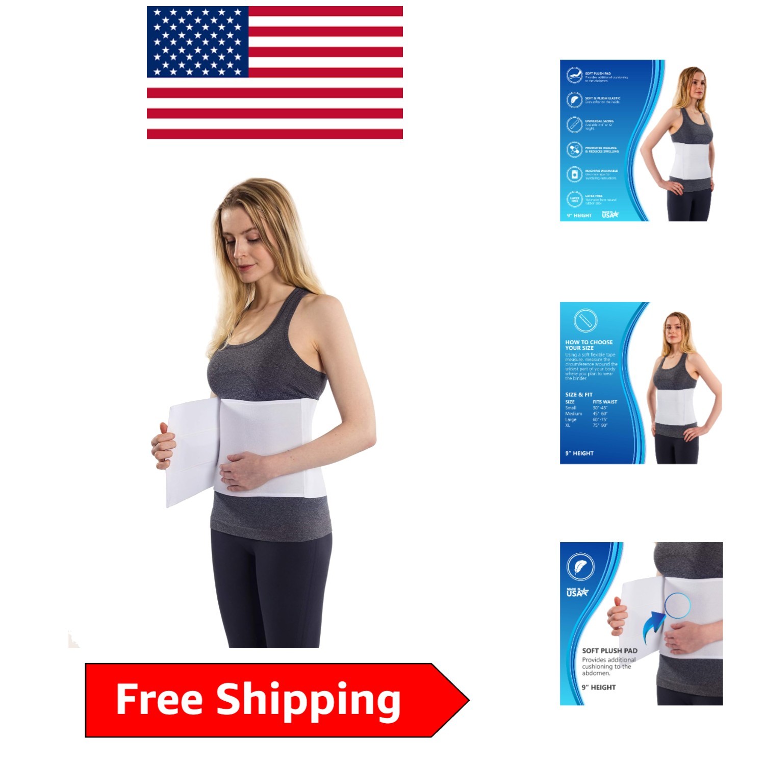 Soft 3 Panel Abdominal Binder for Women – Postpartum Comfort and Support 30-45″