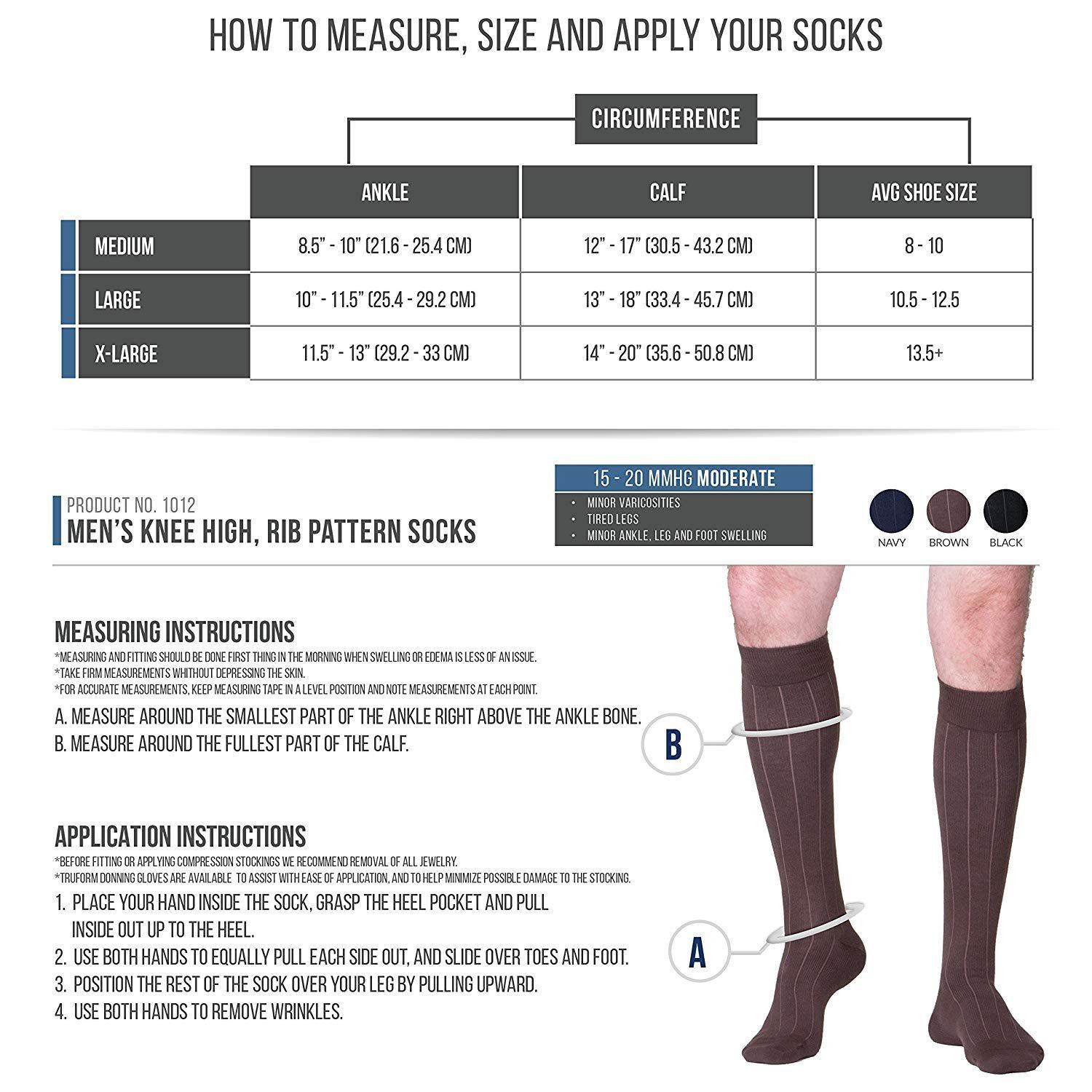 TOUCH Compression Socks for Men, 15-20 mmHg, Ribbed, Cotton, 2 pair, Black,…
