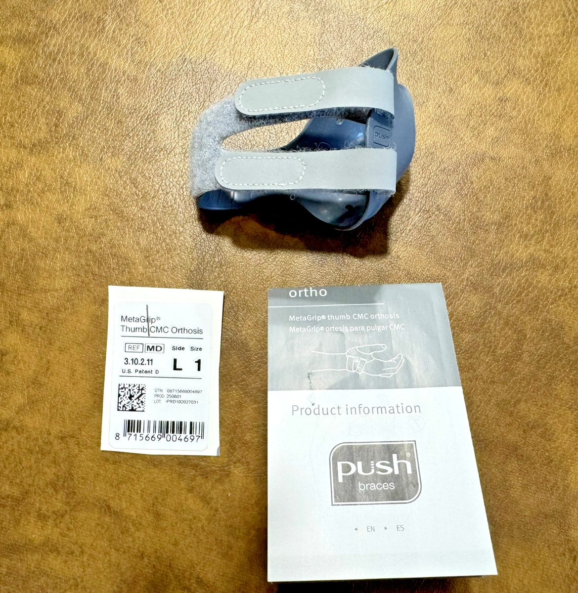 PUSH MetaGrip CMC Thumb Brace Left Hand Size 1 Small Arthritis Support Brace