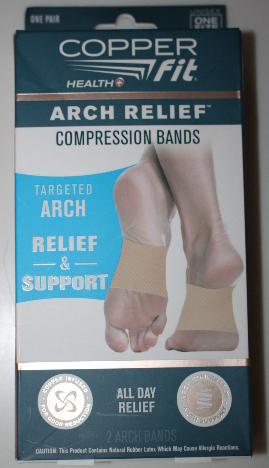 Copper Fit Arch Relief Compression Bands (2 Pack) One Size Beige Arch Support