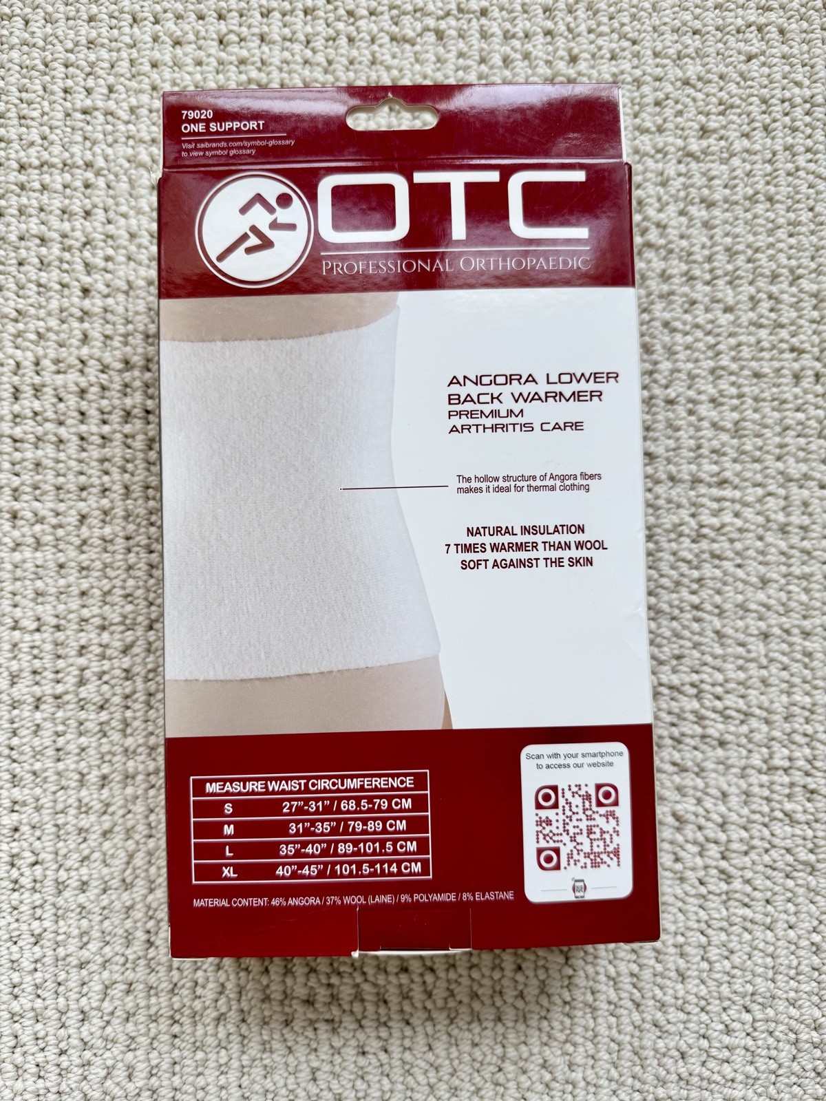 OTC Back Waist Warmer Angora Arthritis Relief, White, Small