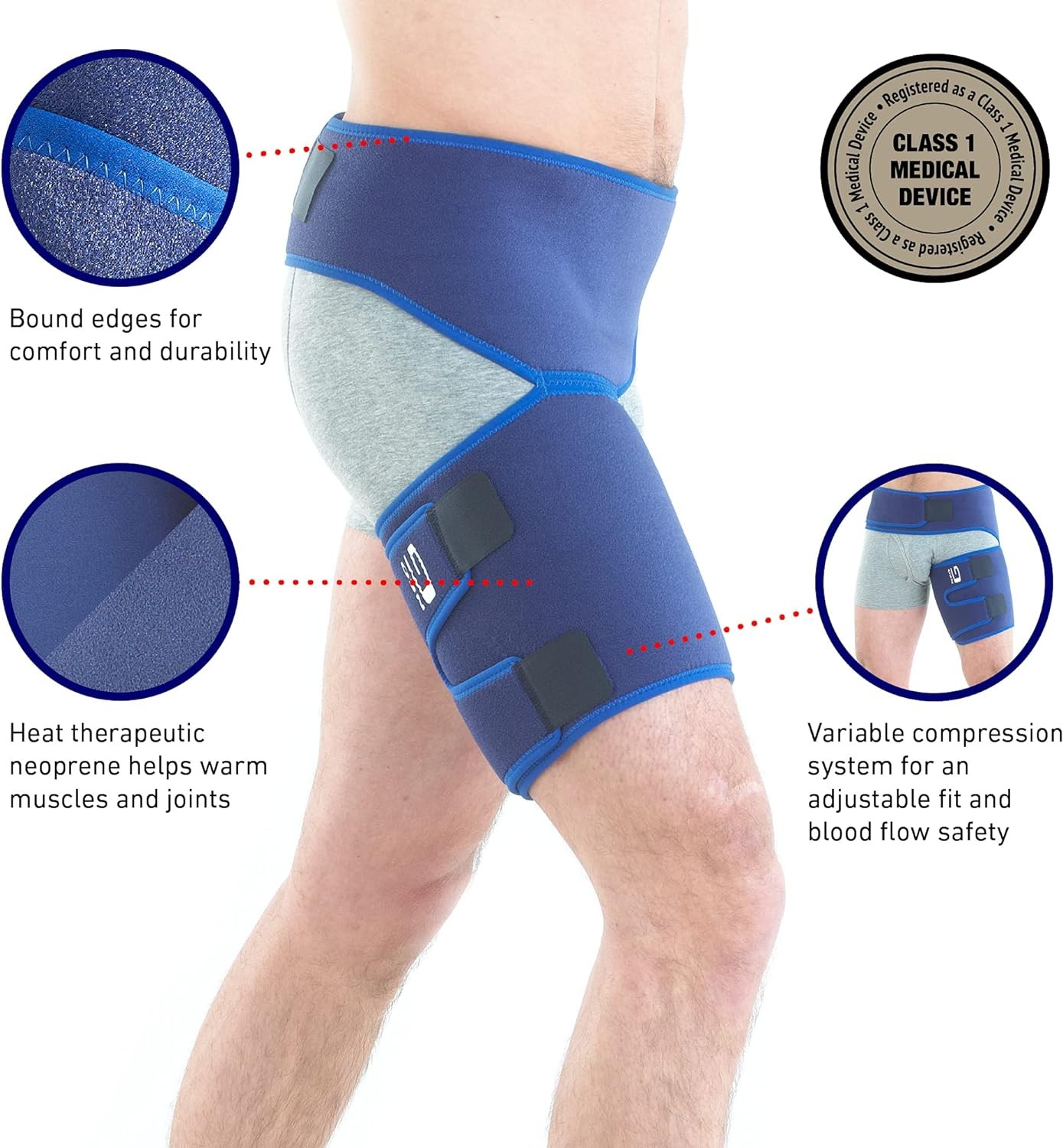 Neo-G Groin Brace for Thigh or Hamstring Injury. One Size, Blue