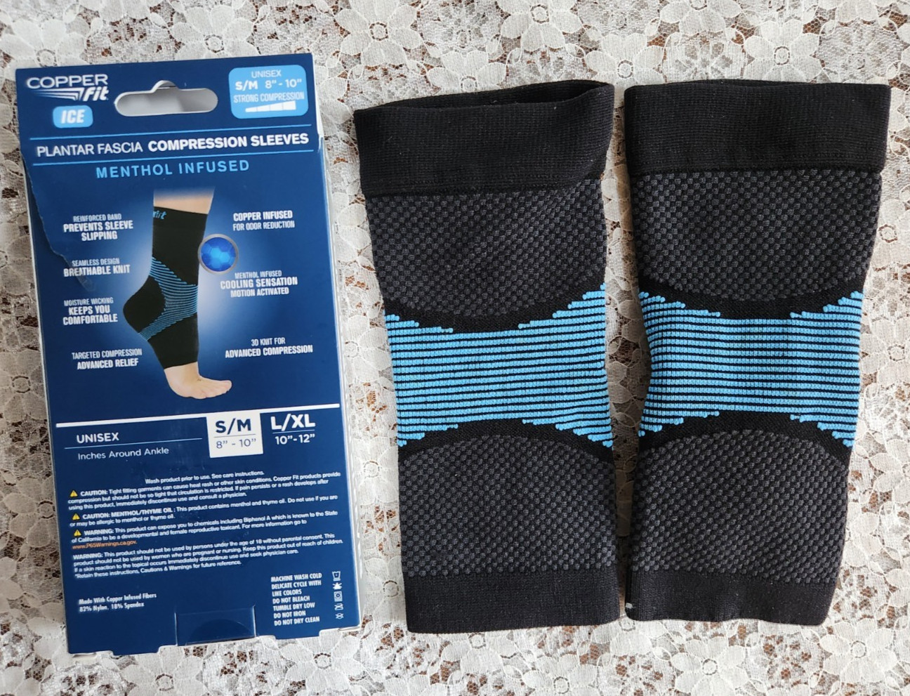 Copper Fit Ice Plantar Fascia Compression Sleeve – 2 Sleeves- Size S/M – Unisex